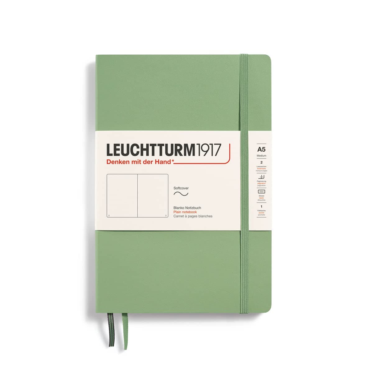 LEUCHTTURM1917 - Notebook Softcover Medium A5-123 Numbered Pages for Writing and Journaling (Plain, Sage)