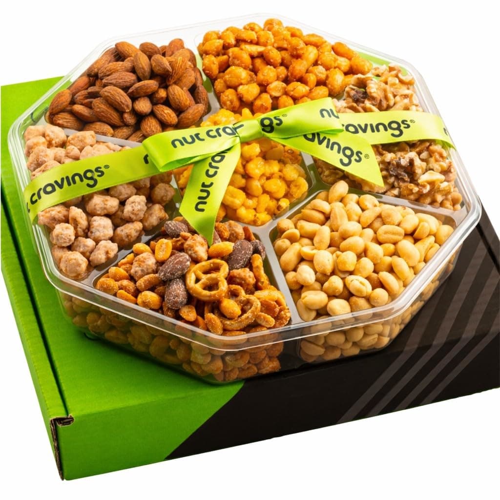 Easter Mixed Nuts Gift Basket + Green Ribbon Classic (7 Assortments, 1 LB) Treats for Adults, Food Arrangement, Healthy Snack Care Package, Kosher