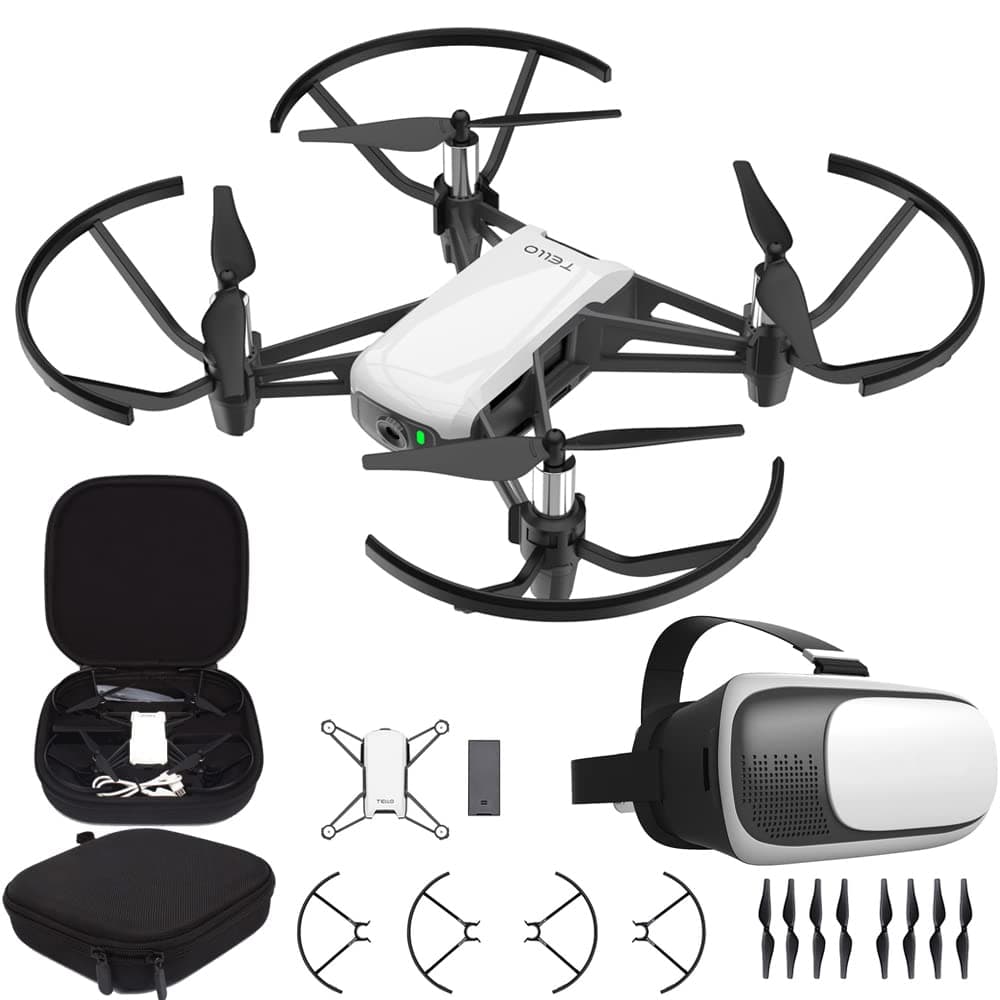 Tello Quadcopter Drone with HD Camera and VR Powered by DJI Technology Starter Bundle With Carry Case And VR Goggles Headset
