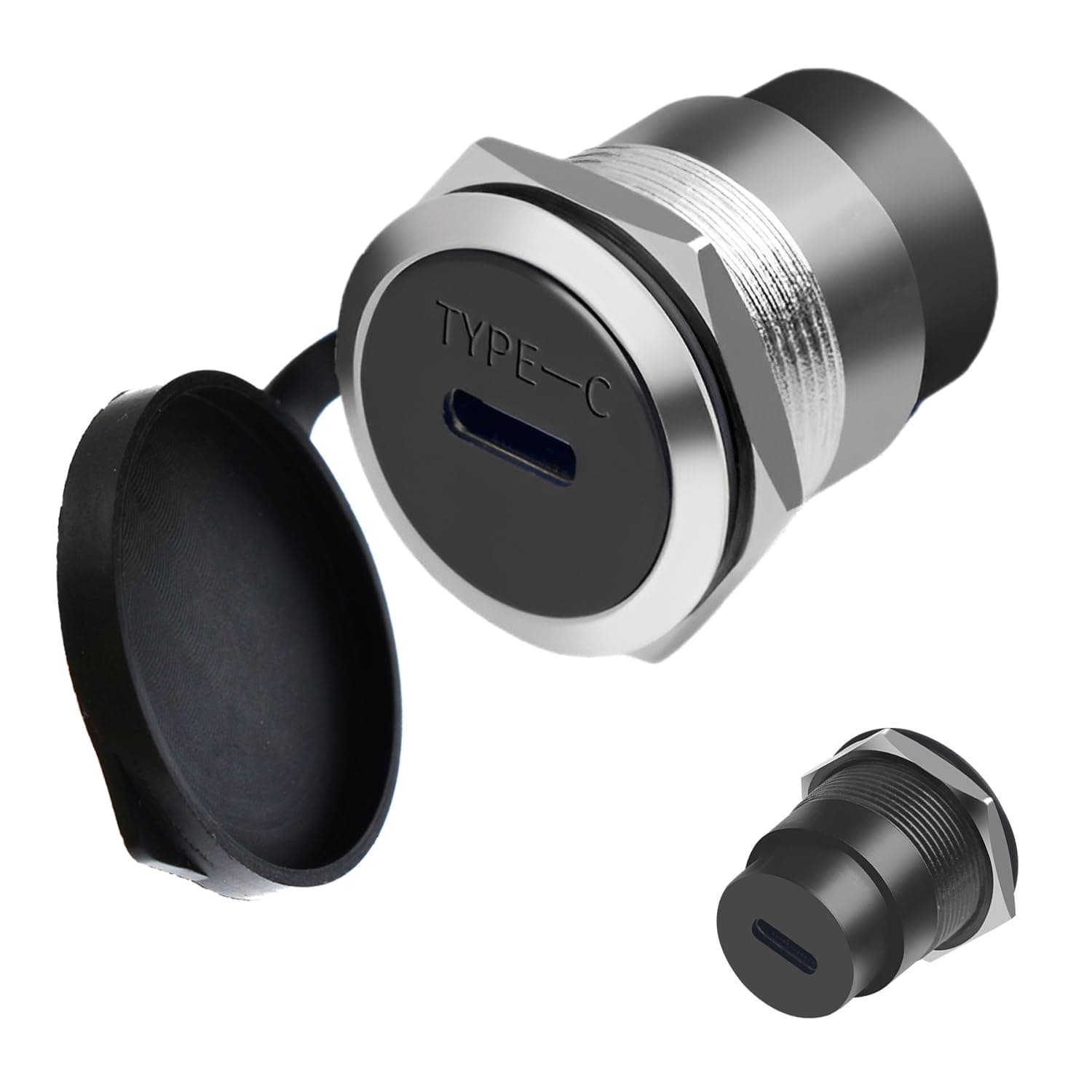 USB-C 3.1 Panel Mount Adapter - Threaded Fixed Mount, Type-C Female-to-Female Connector, 10Gbps, with Anti-Loosening Gasket & Dust-Proof Cover for Dashboards & Device Panels (Silver)