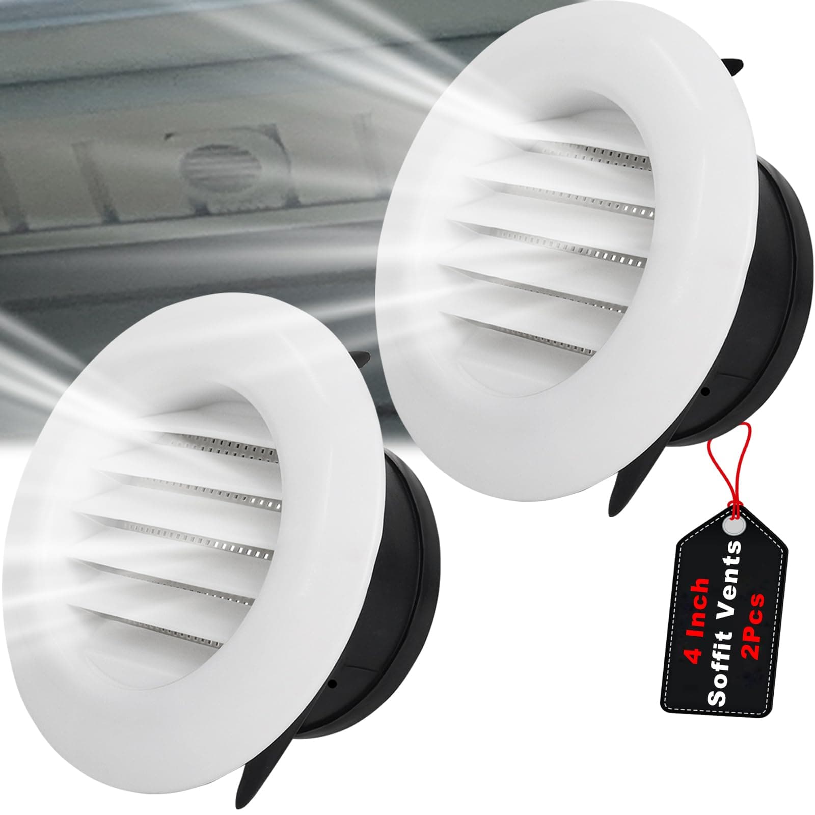 4 Inch Round Soffit Vent Kit for Bathroom, Kitchen, Office Exhaust Fan, White with Built-in Fly Screen