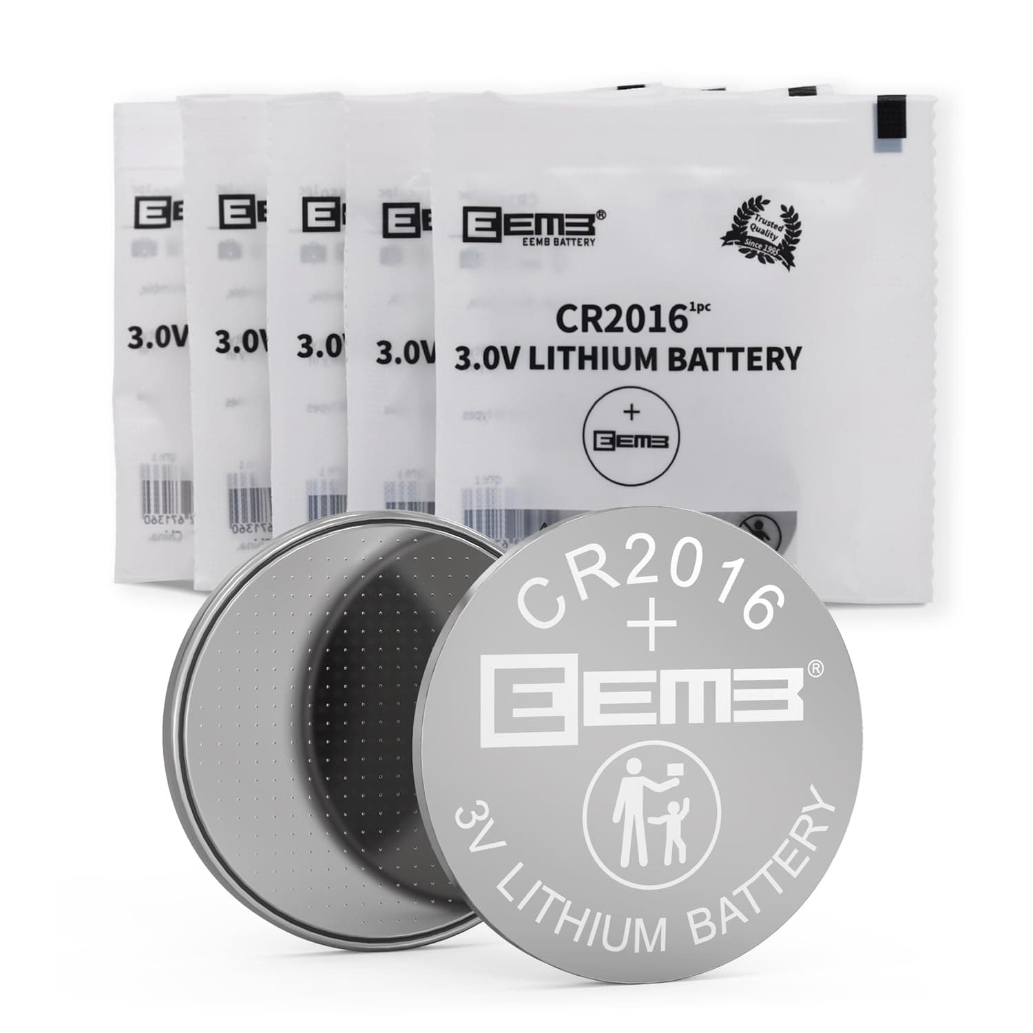 EEMB 5 Pack CR 2016 Battery 3V Lithium Battery Button Coin Cell 2016 Battery ECR 2016 DL 2016 LM 2016 Auto Key FOB Clock Calculator Garage Door Opener Toy LED Light Game Console
