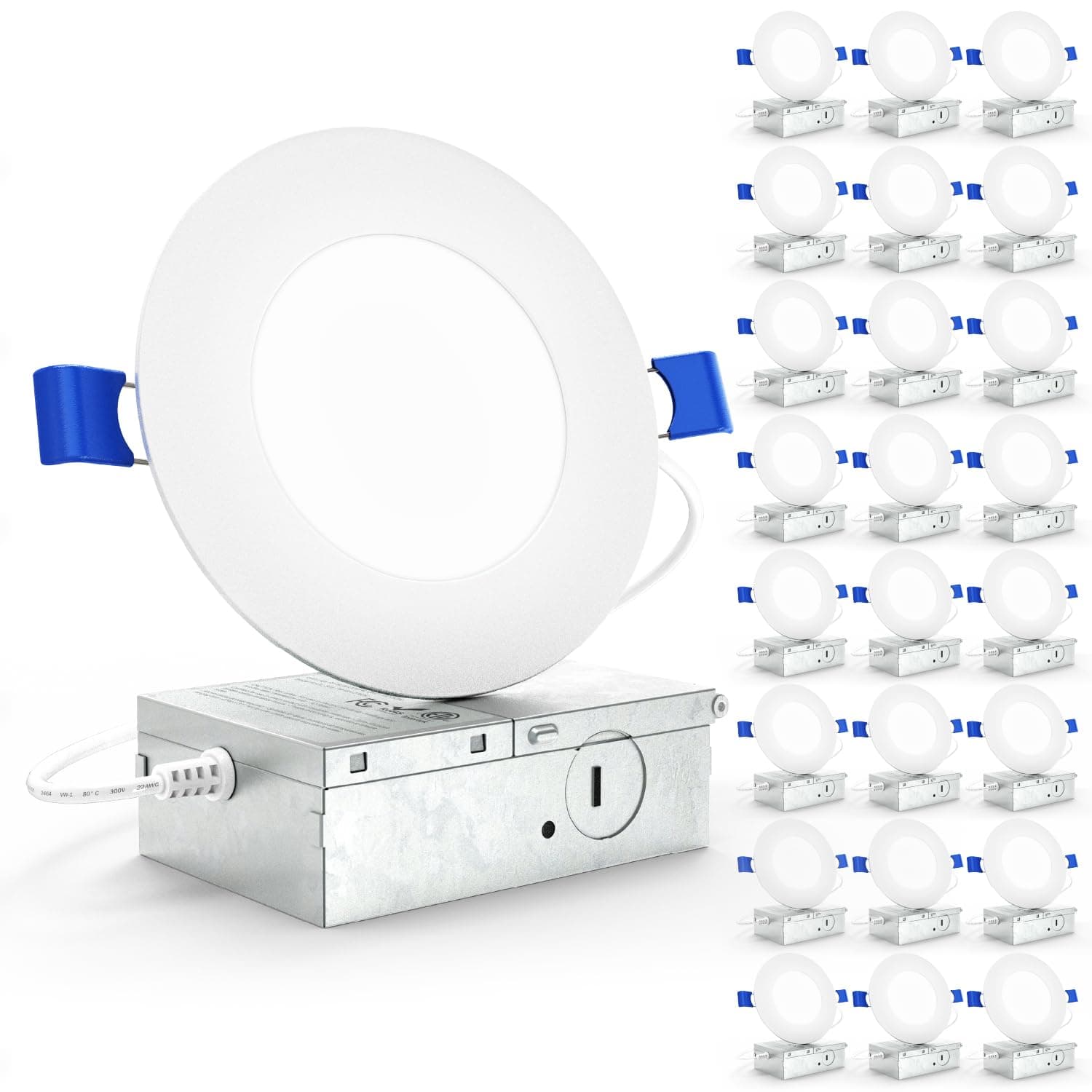 Sunco 24 Pack 4 Inch Ultra Thin LED Recessed Ceiling Lights Slim, 6000K Daylight Deluxe, Dimmable 10W, Canless Wafer Thin with Junction Box.