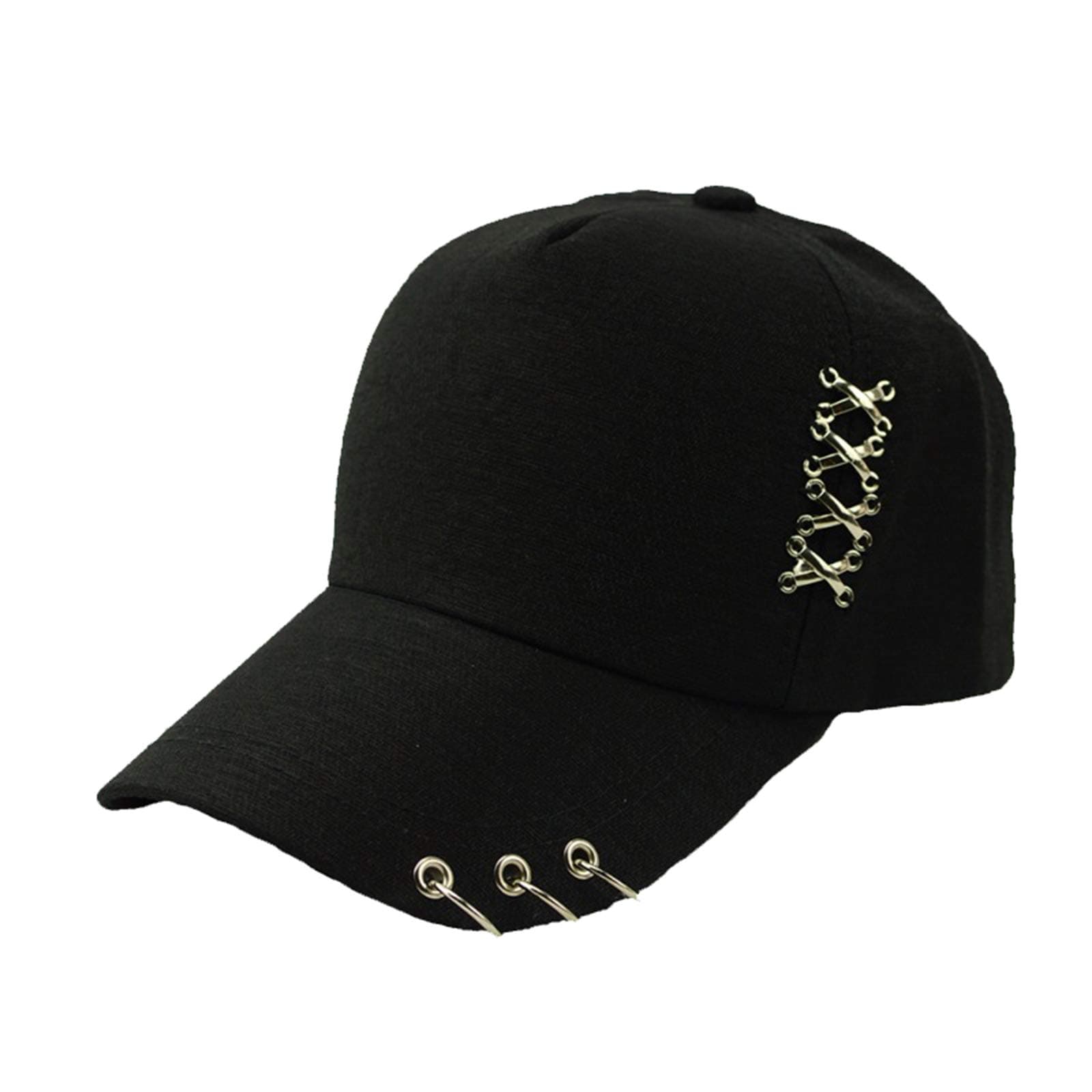 Kpop Hat Ring Baseball-Cap - Suga-Snapback Baseball Cap with Iron Rings (Black) (Medium, Black)