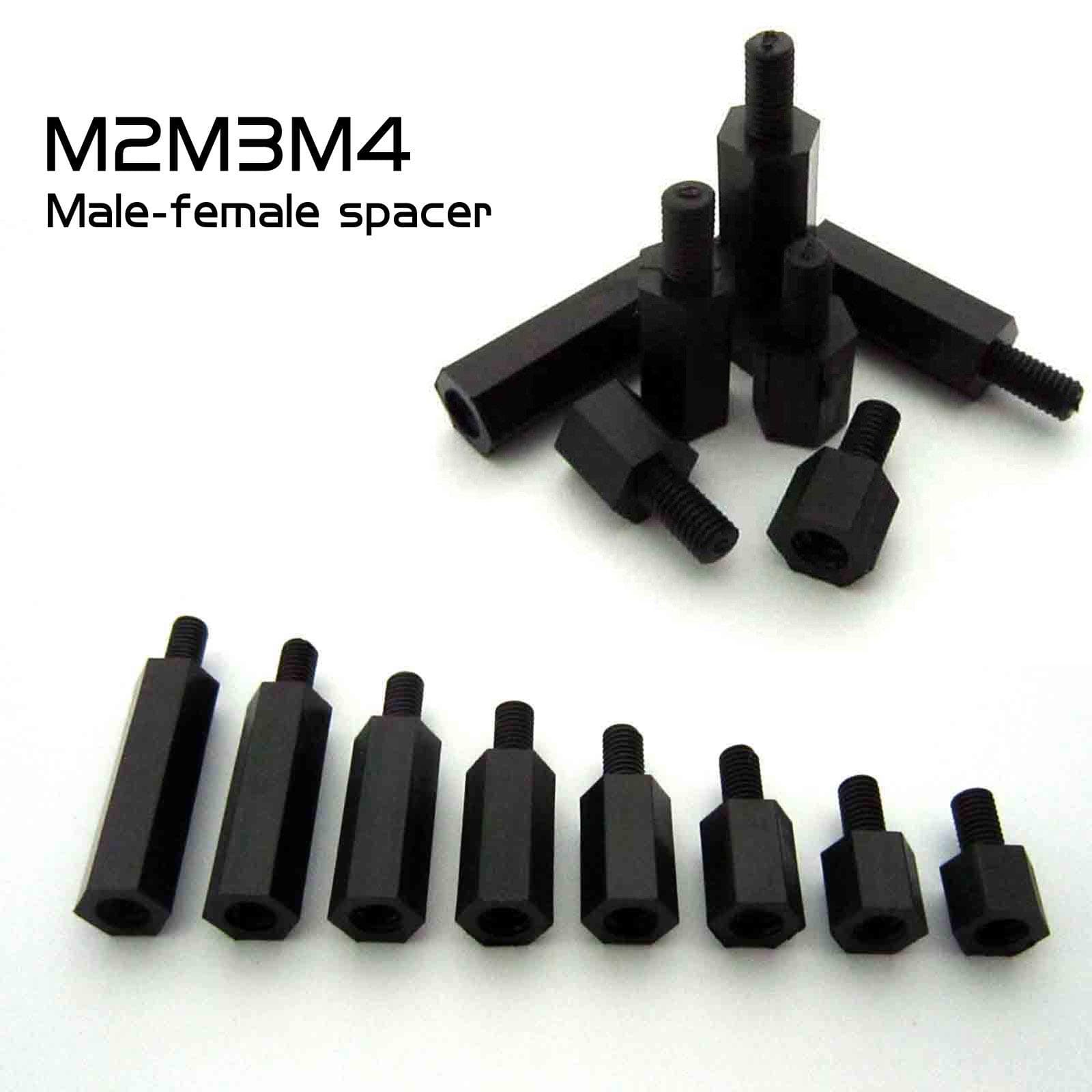 100pcs Black Plastic Nylon M2 M3 M4 Hex Column Standoff Male-Female Spacer Phillips Screw