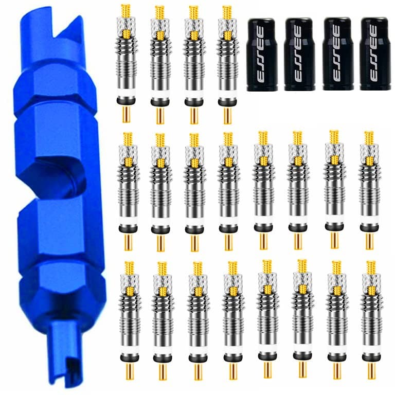 20 Pieces Presta Valve Core with Valve Core Remover Tool, Alloy Presta Valve Caps