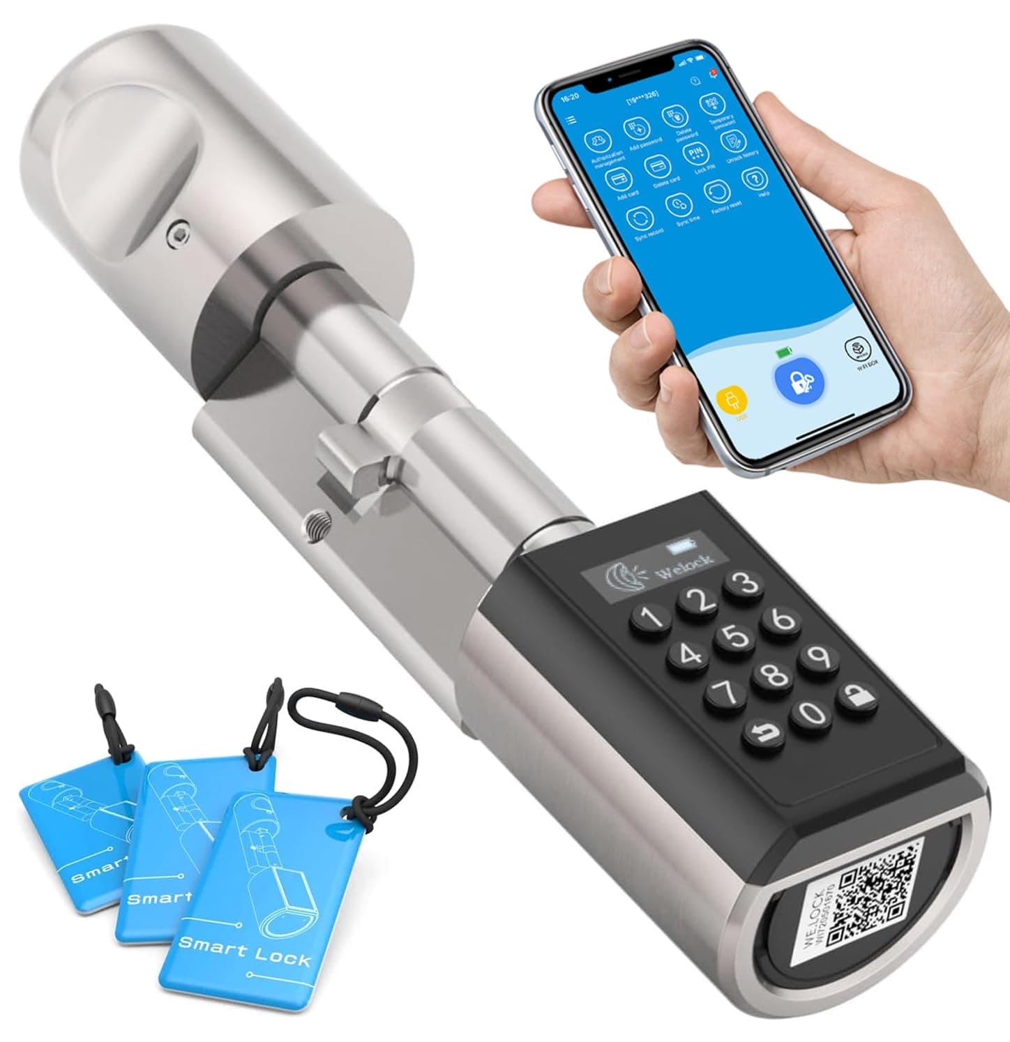 WELOCK PCB41 Smart Lock, Keyless Entry Door Lock, Digital Keypad Locks with Password,Card, WiFi App Control for UPVC Front Door, Bedroom,Garage,Adjustable Euro Cylinder 30EX/40T(50-100mm Doors)
