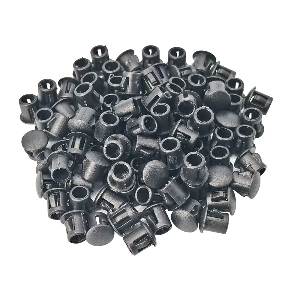 Hole Plugs 1/4" Plastic Flush Type Hole Plugs for 5.5-6mm Hole Snap in Locking Hole Tube Screw Caps Drilling Cover Plugs Fastener Covers for Kitchen Cabinet Furniture Black 100 Pack