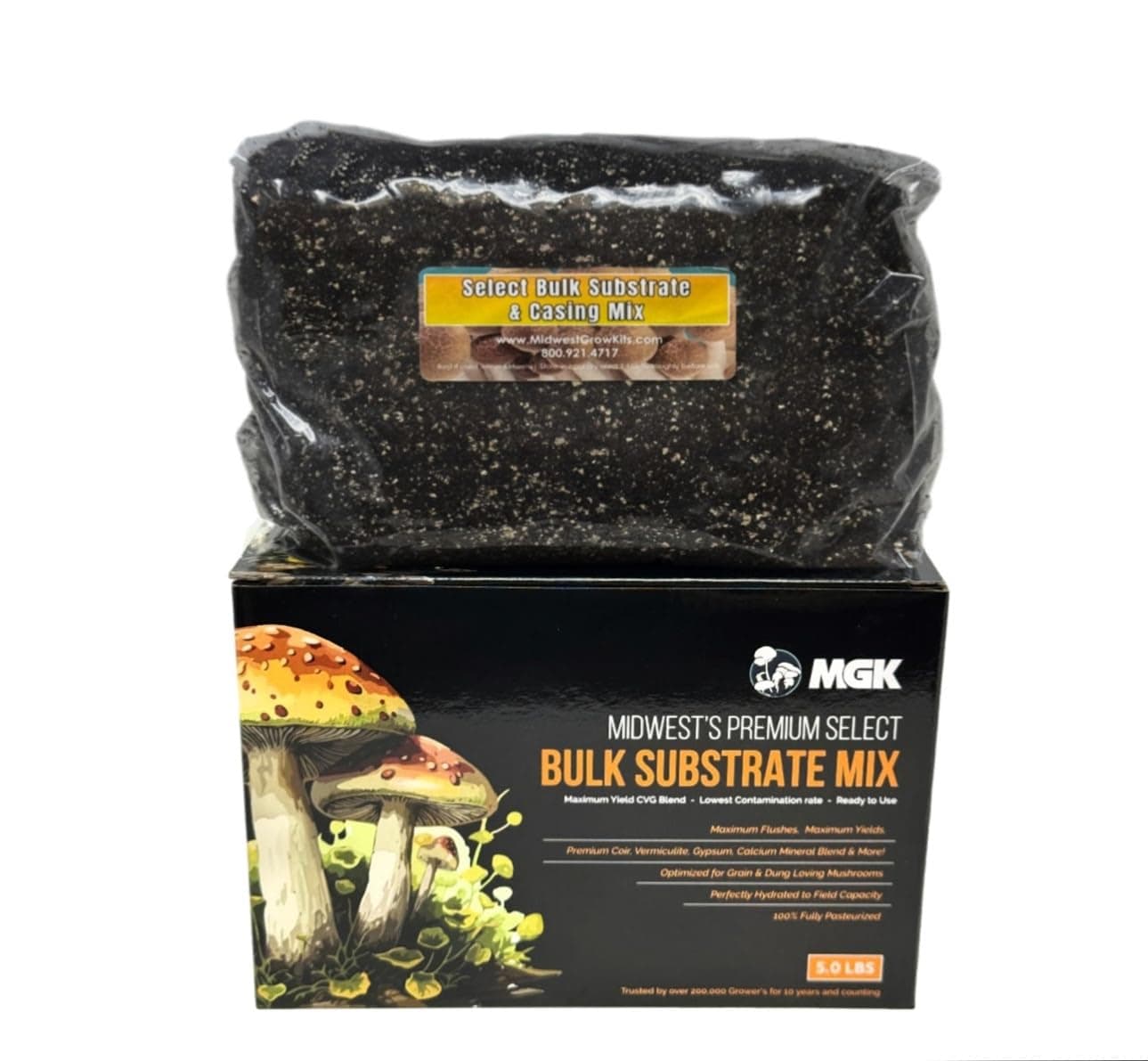 Premium Bulk Mushroom Substrate Mix | Fully Pastuerized | Maximum Yield | for Dung & Grain Loving Mushrooms (5 LBS)