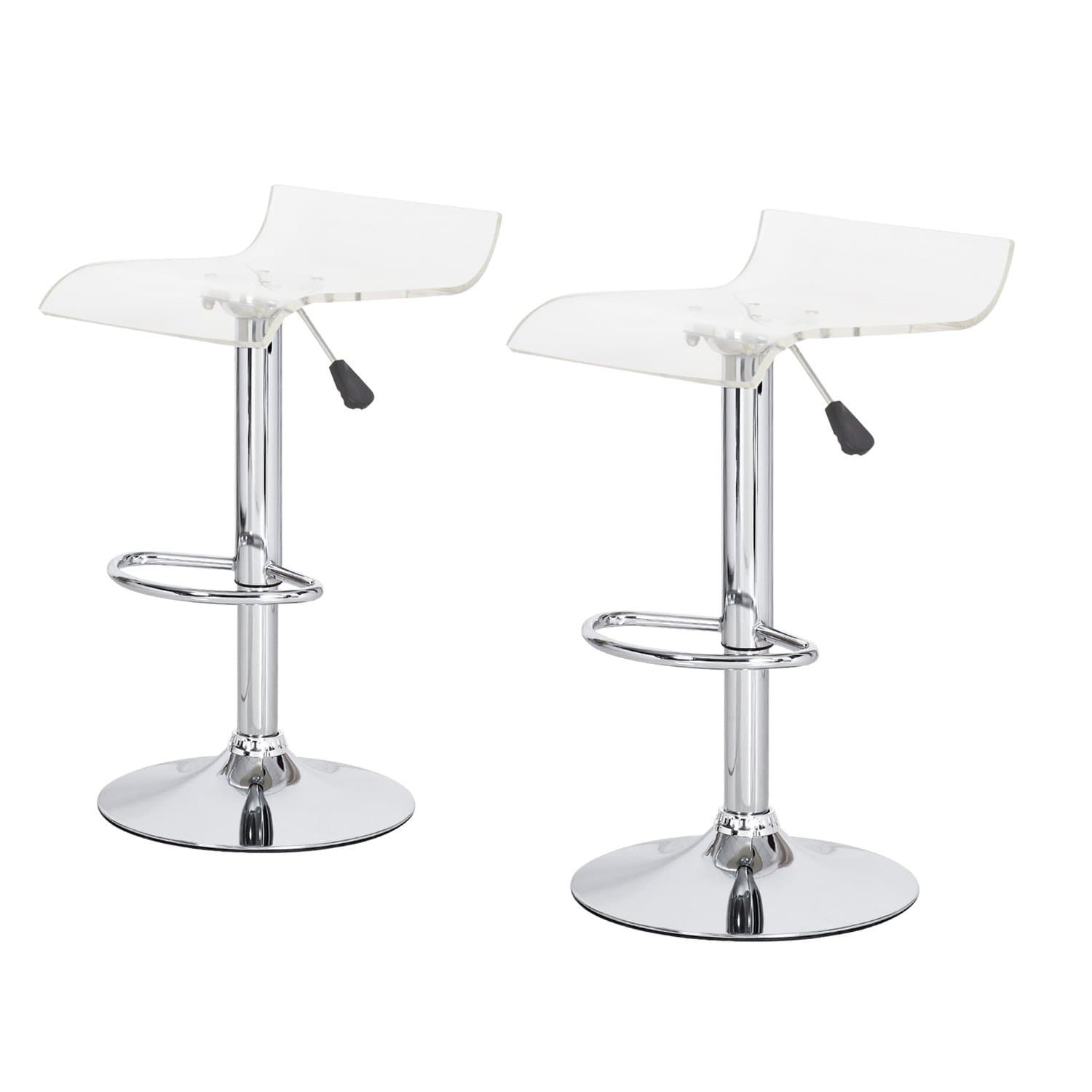 Joveco Clear Acrylic Adjustable Barstool with Micro Back, Chrome Finish and Pedestal Base - Set of 2