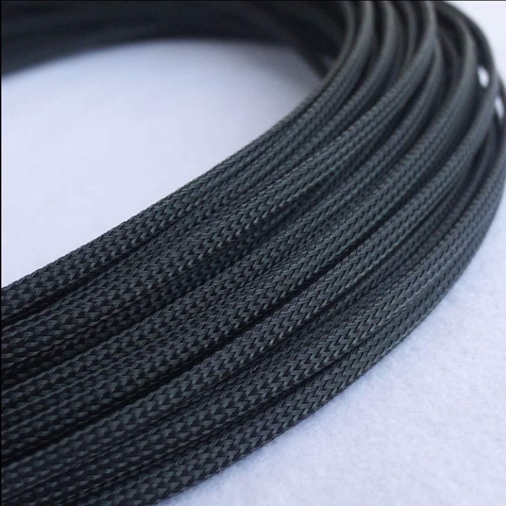 65ft 20Meter/1Pack Flat PET Sleeves Tight Braided Expandable Cable Wire Sleeving for Wiring Cord Protector (3mm 1/8", Black)