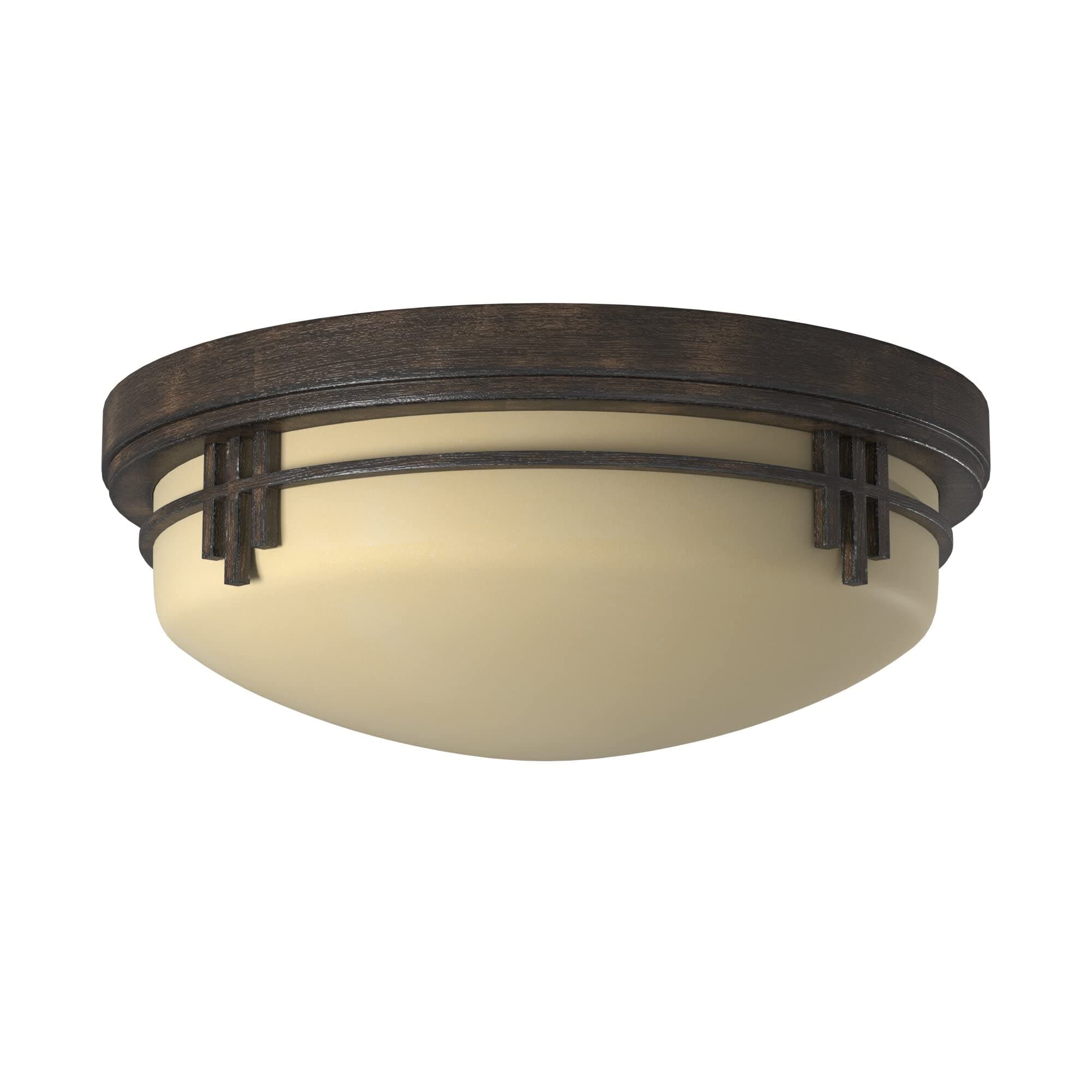 Mission Ridge 2-Lights Flush Mount Ceiling Light, 13 Inch Round Glass Lighting Fixture for Kitchen, Bedroom, Bathroom, and Hallway, Warm Mahogany, 82121-WM