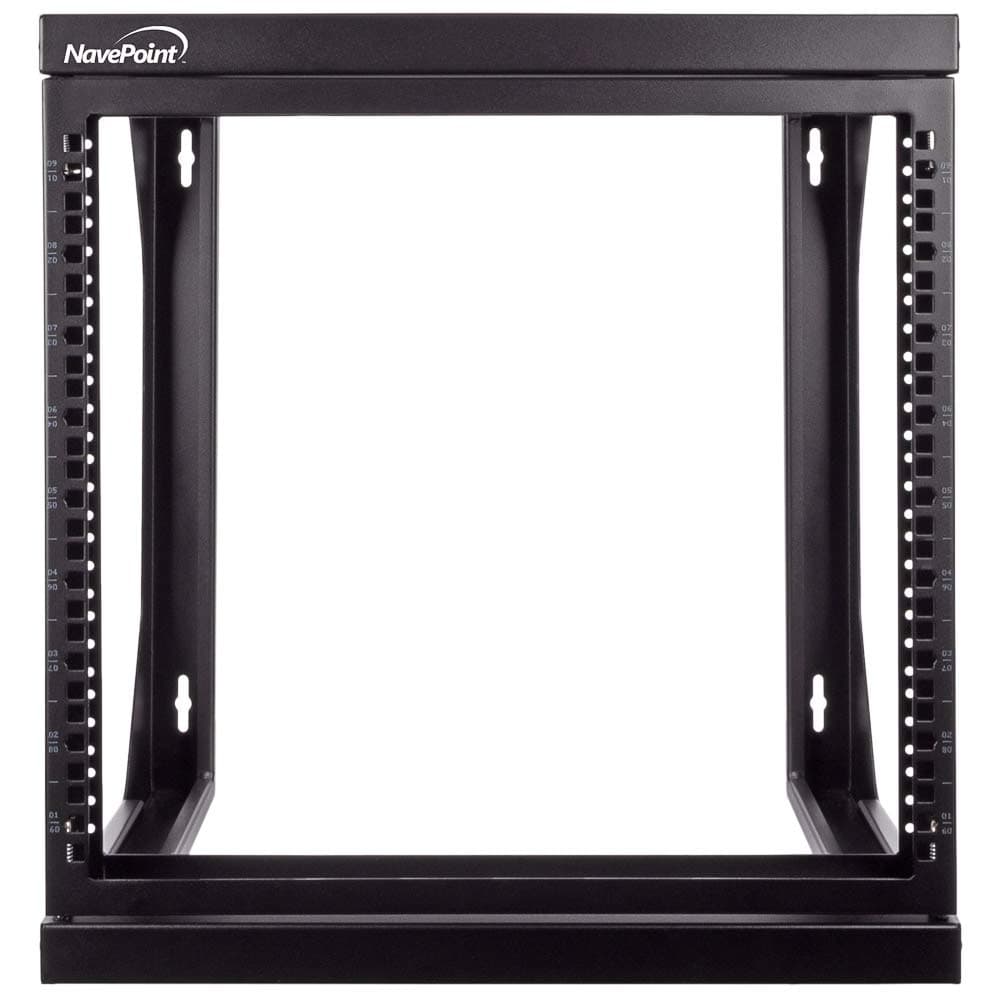 NavePoint 9U Open-Frame Server Rack for 19" IT Network Equipment & A/V Devices Free Standing or Wall Mount with 180 Degrees Gate Swing, Black
