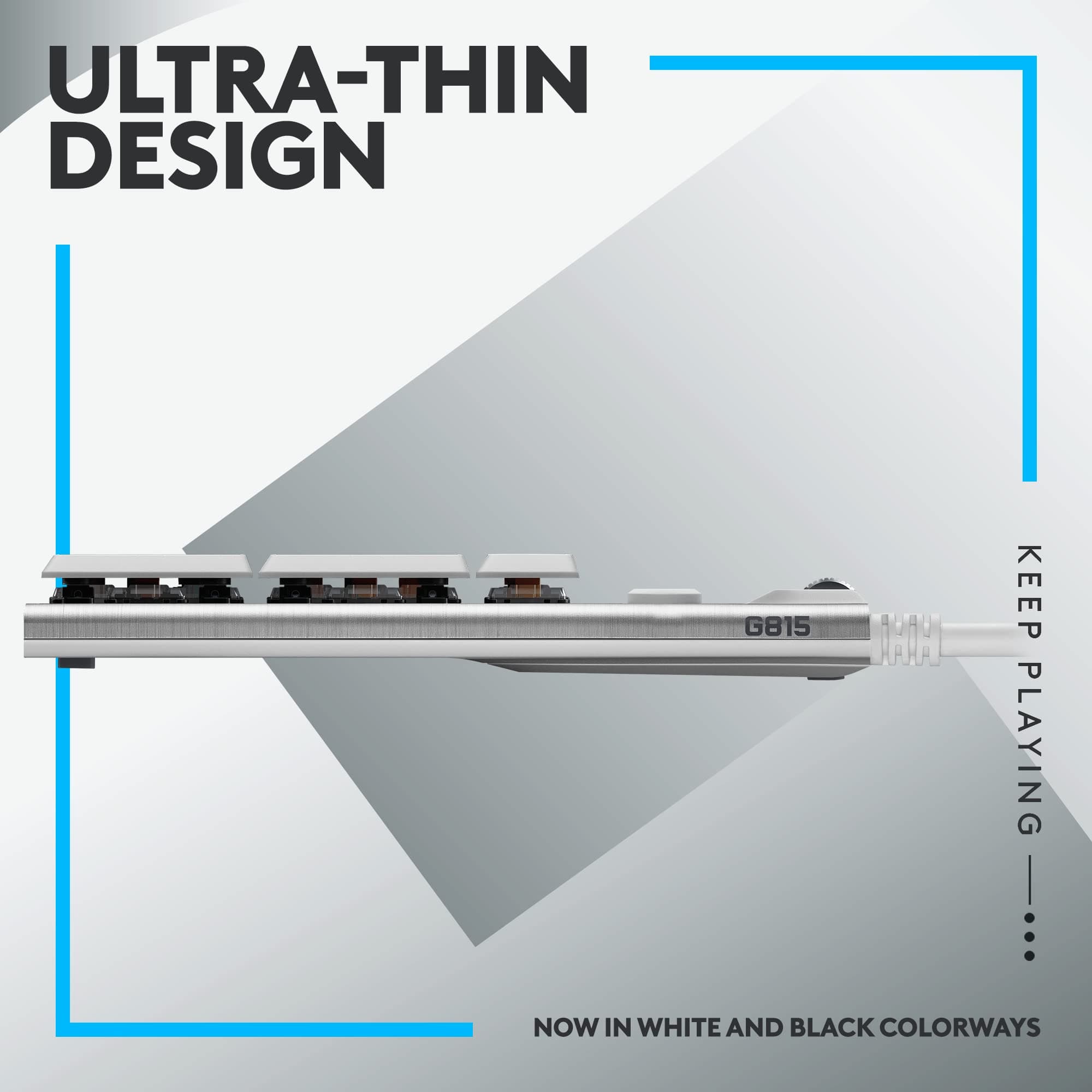 Logitech G815 LIGHTSYNC RGB Mechanical Gaming Keyboard with Low Profile GL Tactile Key Switch, 5 Programmable G Keys, USB Passthrough, Dedicated Media Control, White