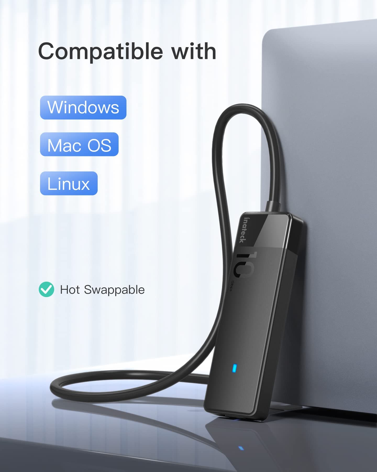 Inateck USB Hub with 100 CM Cable, USB A to 4 USB A Ports, USB 3.2 Gen 2 Speed