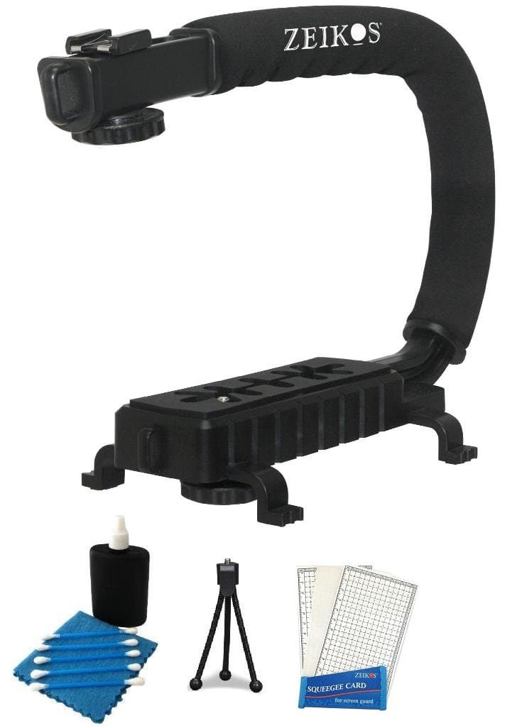 Zeikos Professional Camera / Camcorder Action Stabilizing Handle Kit includes Deluxe Video Bracket + Mini Tripod + LCD Screen Protectors + Camera Cleaning Kit for Sony HDR-AX2000, FX1000, HVR-Z5U, Z7U and HXR-NX5U Camcorders