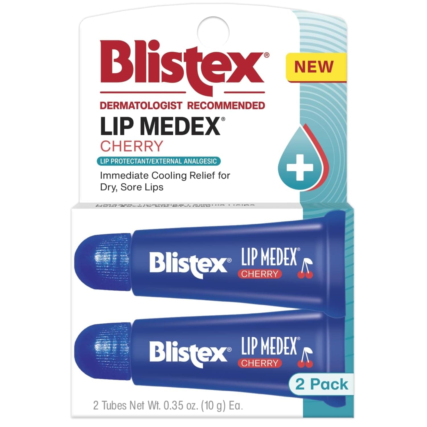 Blistex Cherry Lip Medex, 0.35 oz Each, Advanced Hydration, Medicated Relief with Cooling, Soothes and Protects, Restores Healthy Moisture Balance to Lips, 2 Count, 1 Pack