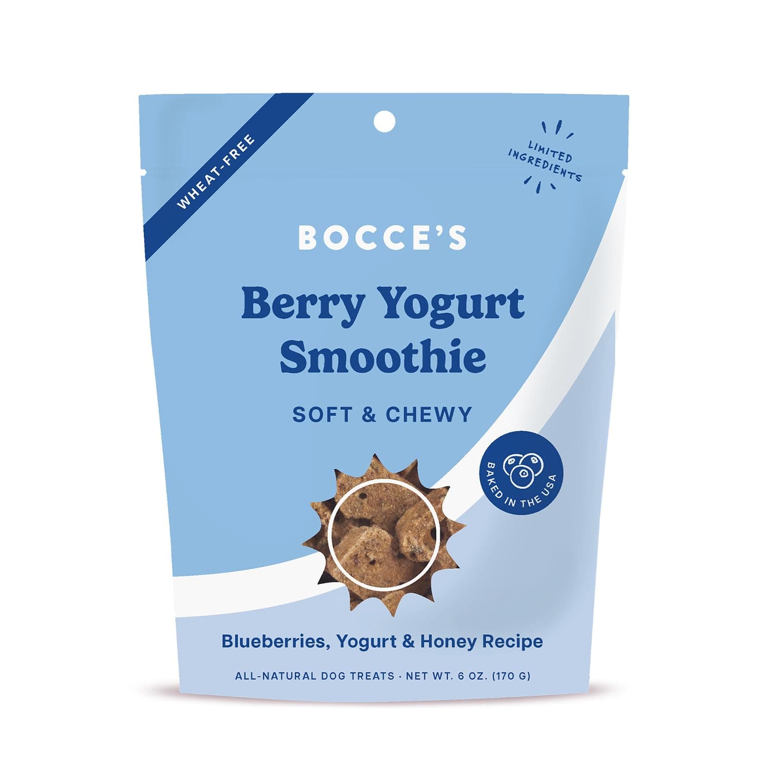 Bocce's Bakery Berry Smoothie Wellness Treats for Dogs, Wheat-Free Everyday Dog Treats, Made with Real Ingredients, Baked in The USA, Natural Soft & Chewy Cookies, 6 oz