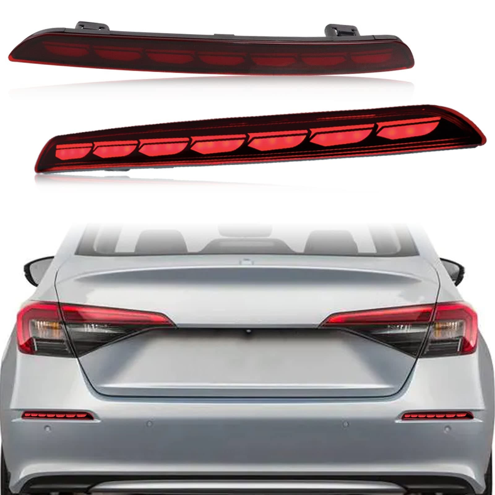 LED Rear Bumper Fog Light Brake Tail Sequential Flash Turn Signal Lamp Compatible with Honda Civic Sedan LX Sport EX Touring Si 2022 2023 Plug and play Accessories