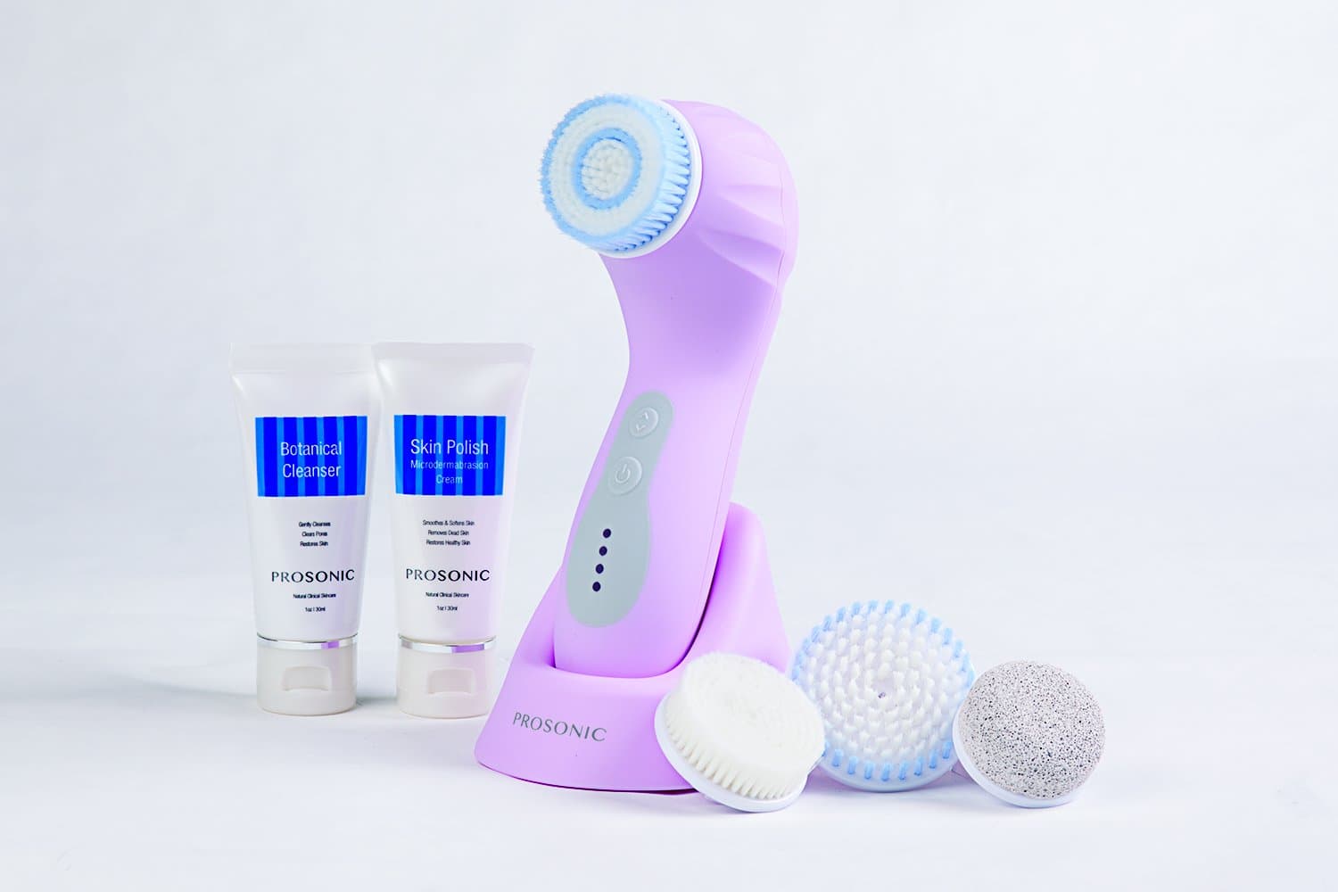 ProSonic Glow Cleansing & Exfoliation Brush System Includes 3 Speeds, 4 Brush Heads, Cleanser, Microderm Cream, Pink