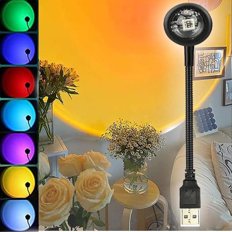 Sunset Projection LED Lamp with 7 Colors Modes | 13 Functional Modes, 360 Degree Rotation | USB Night Light Romantic Visual Ambient Light for Bedroom Car Party Selfie Decor