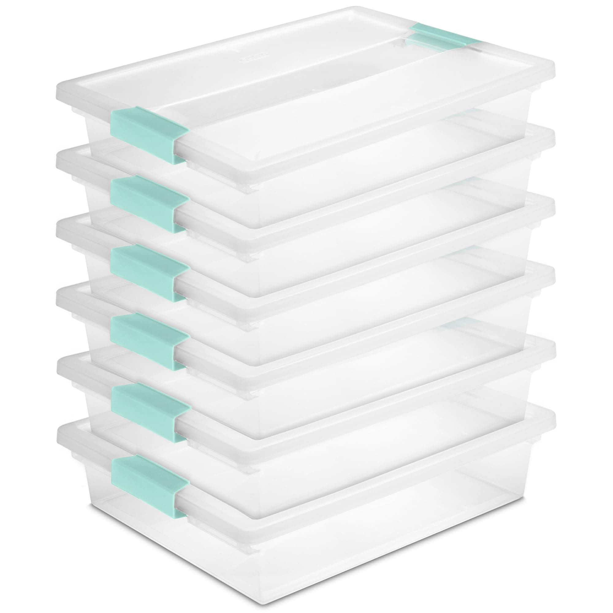 Sterilite 6-Pack Clip Box, Stackable Clear Plastic Bins with Latching Lids, Large - Writing, Arts or Crafts Supplies Storage Containers for Home, Office, Classroom and Workshop Organization