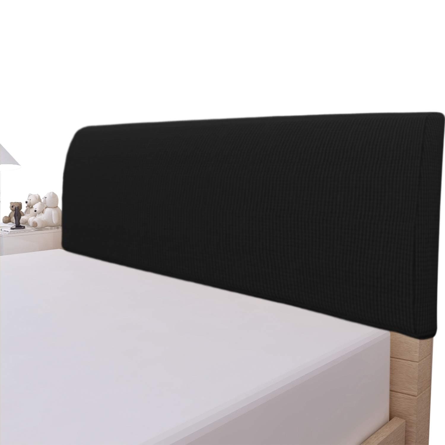 Easy-Going Stretch Bed Headboard Cover,Small Square Jacquard Headboard Slipcover, Dustproof Bed Head Cover for Bedroom (Queen,Black)