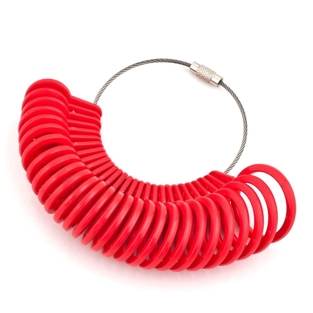 Uniqueen 27 Piece Red Plastic Ring Sizer Finger Gauge Kit Tool Measuring Device for Rings Diameters Jewellery