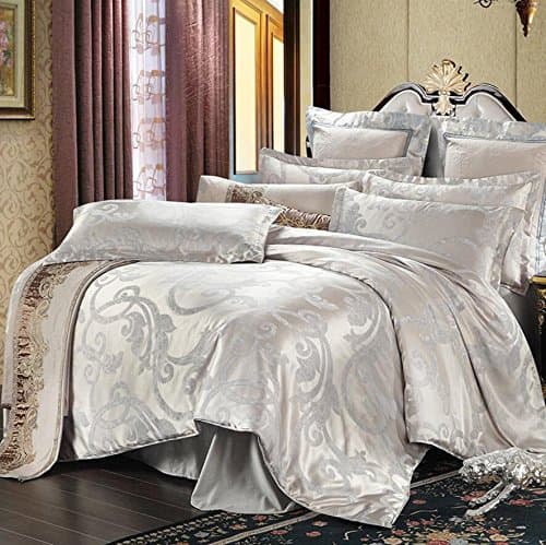 Longshien Modal 4 Sets Printing Bedding Kit Bed Sheets Quilt Cover Pillowcase Bed four sets ( Color : Gray , Size : 1.8m )