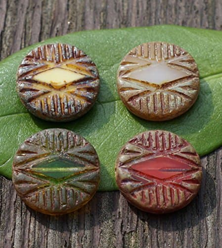 Picasso Brown Multicolor Round Bead Rustic Flat Bead Czech Glass Bead Round Tablet Shape Flat Glass Beads 18mm 2pc