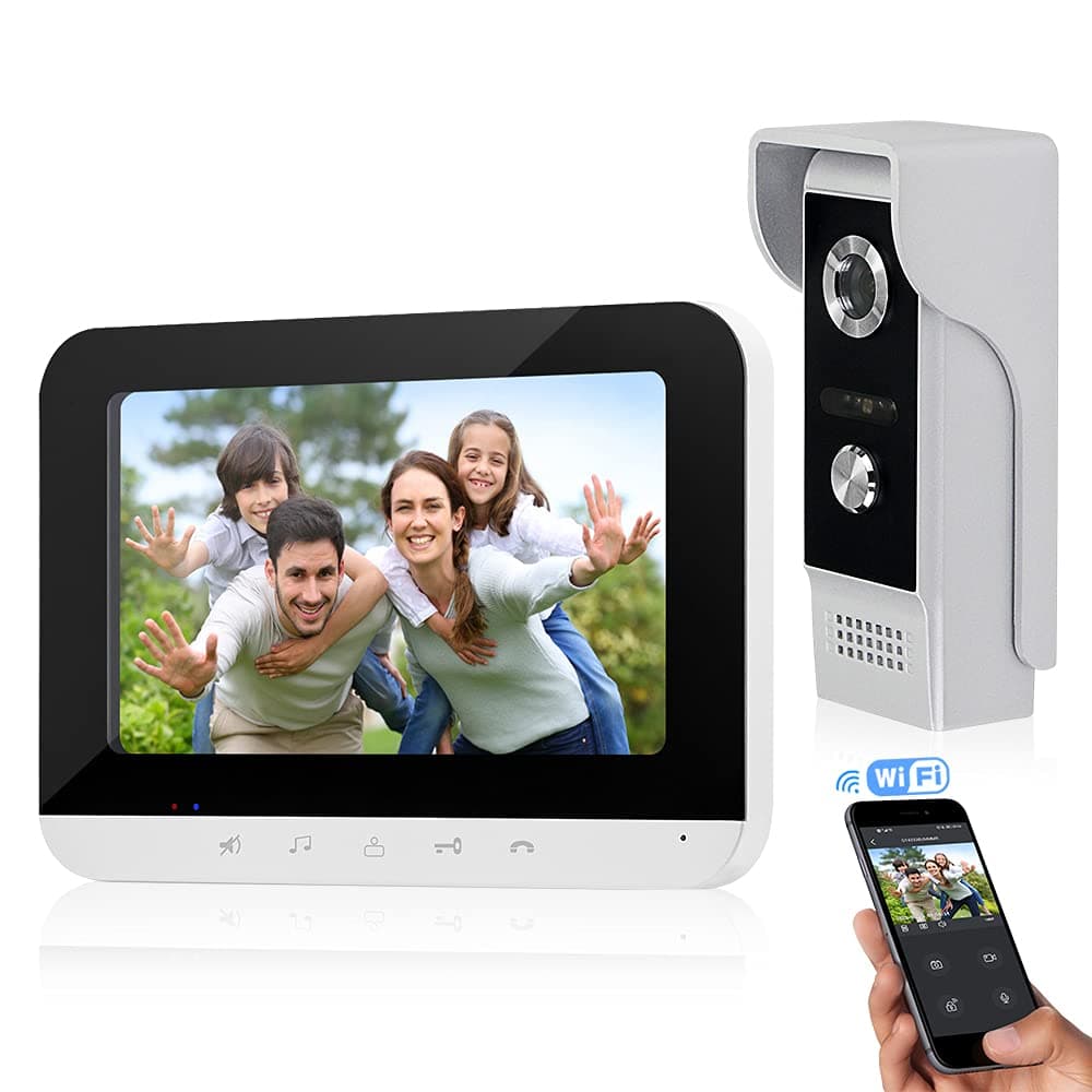 FTSTech 7Inch WiFi Video Door Phone Wired Video Intercom System Touch Panel Monitor, IR Outdoor Camera Remote Unlock for Home Security