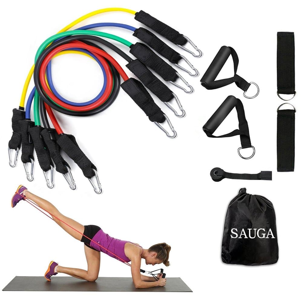 Resistance Band Set With Handles Include 5 Adjustable Exercise Bands, Door Anchor, Ankle Straps for Resistance Training, Physical Therapy, Home Workouts with Carrying Bag