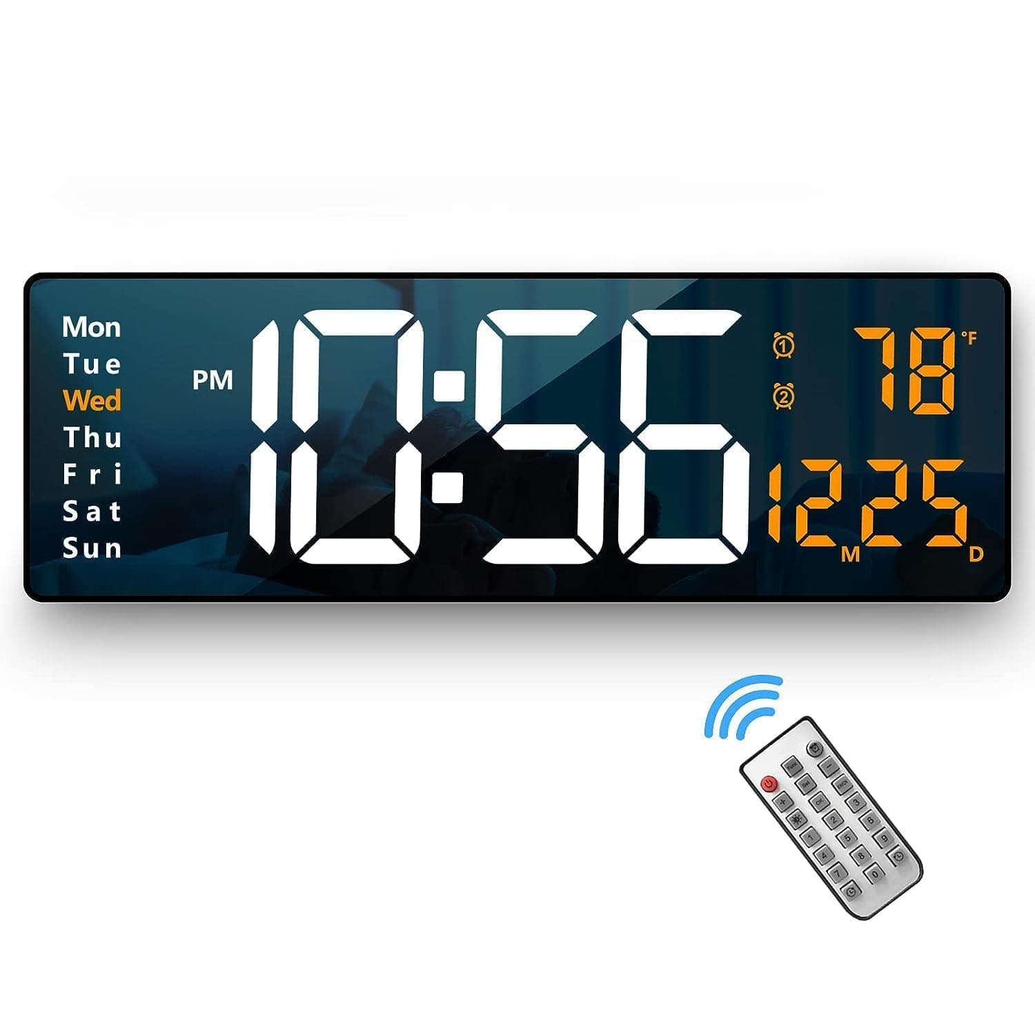 AERYS 16.2-Inch Digital Alarm Wall Clock Table Clock Large LED Display with Remote Control, Auto Dimmer with Date Week and Temperature for Home Office Bedroom Living Room Home Décor (1 Year Warranty)