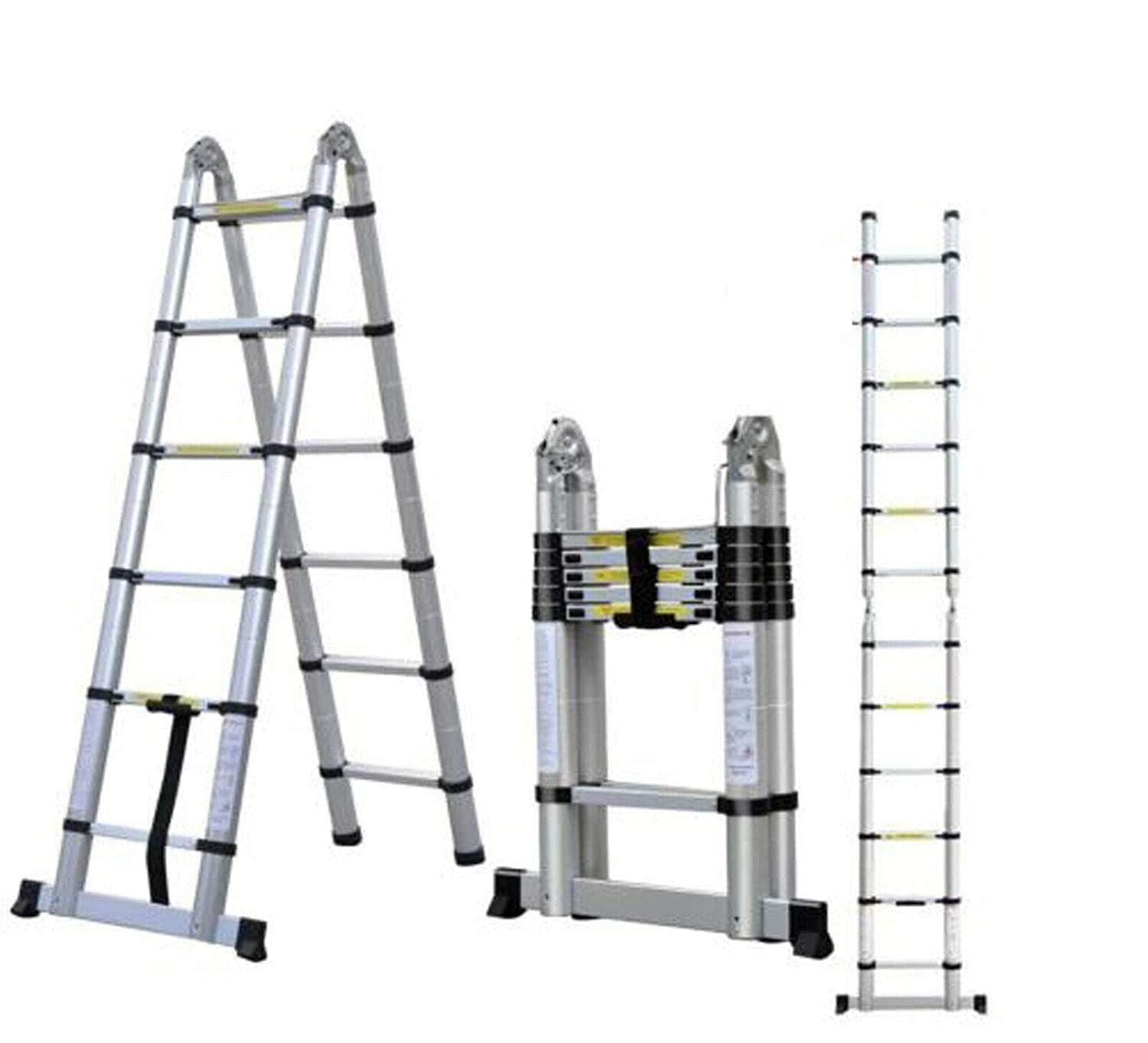 Mult-Purpose Telescopic Folding Ladder 2.6m/3.2m/3.8m/5m Aluminium Extension Ladder A-Frame/Straight Ladder, EN131 (A-Frame, 3.8m)