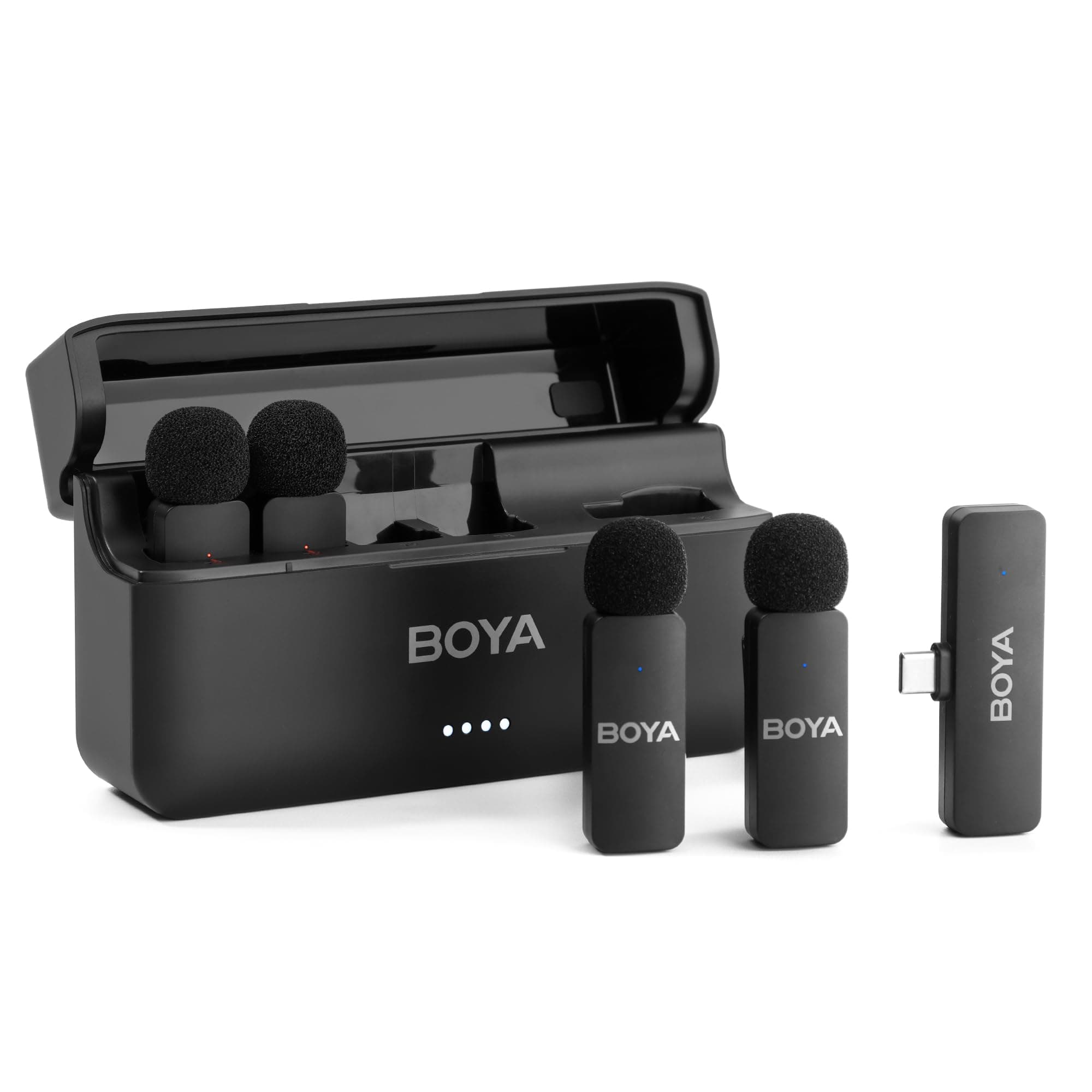 BOYA BY-V4U Wireless Lavalier Microphone for iPhone 17/16/15 Series Type C Smartphone with Charging Case, 4-Channel Mono Output, Omnidirectional Noise Cancelling Lapel Mic for Video Recording Podcast