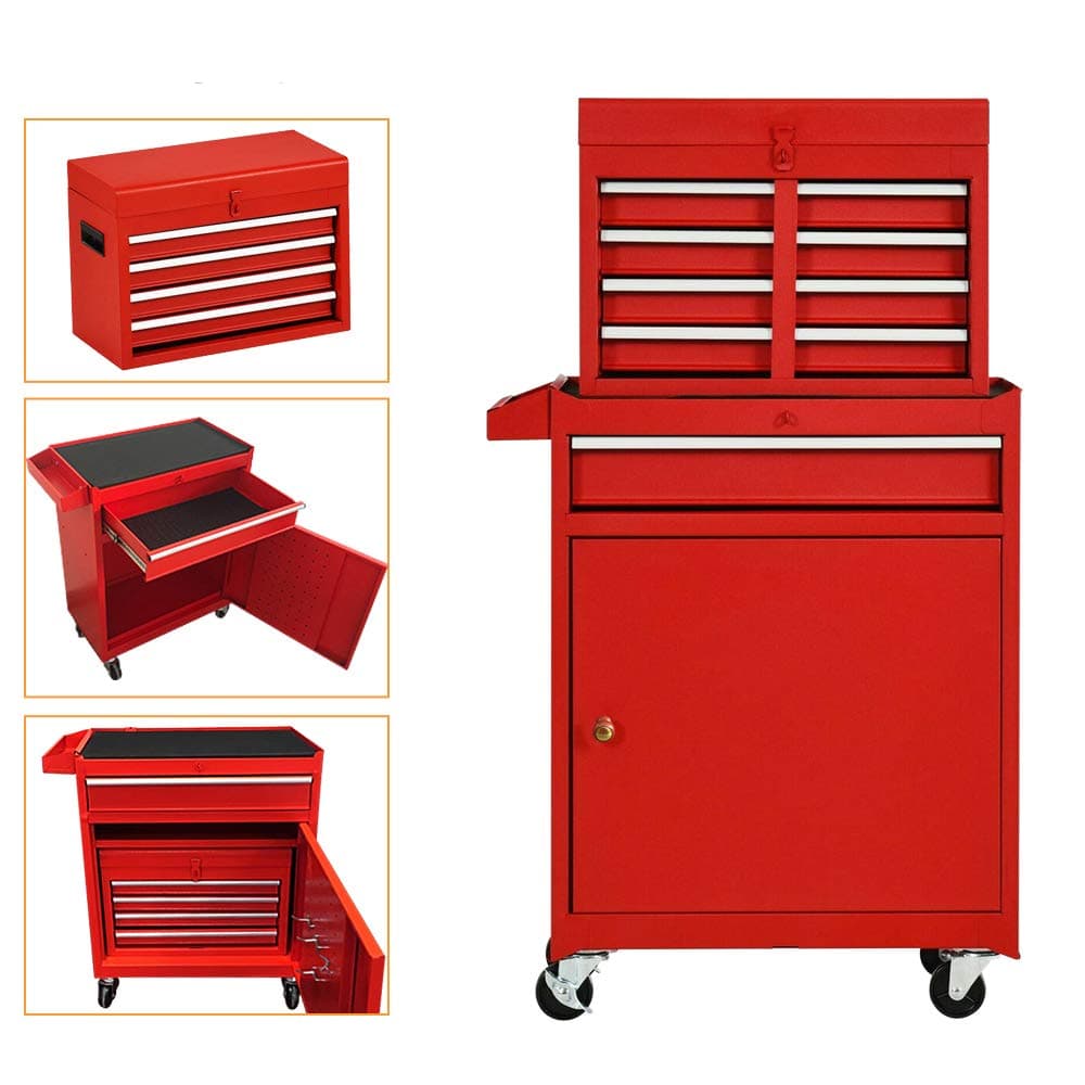 High Capacity 5-Drawer Rolling Tool Chest Portable Tool Box Organizer with Wheels and Drawers, Locking System, Garage Removable 2in1 Tool Storage Cabinet