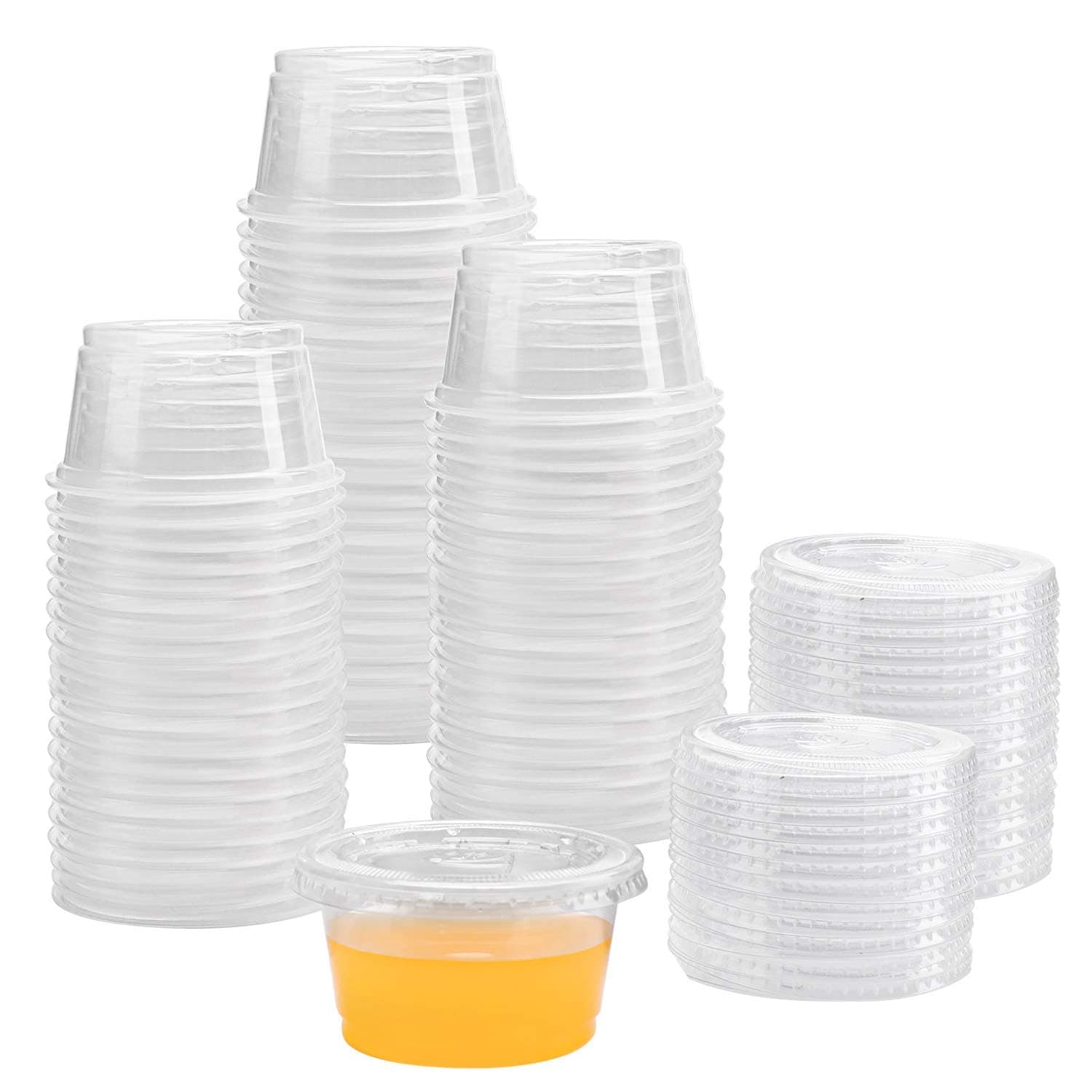 100PC 4oz Plastic Disposable Portion Cup Containers with Lid Sauce Jello Shot Soufflé Sampling Cups Clear
