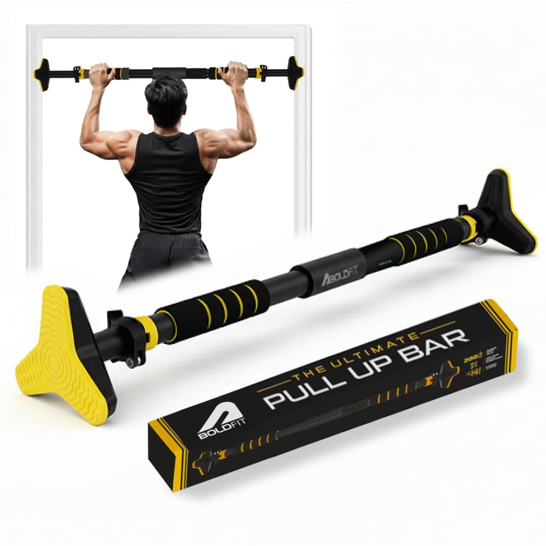 Boldfit Pull Up Bars For Home Workout -Chin Up Bar Gym Accessories for Men Door Way Adjustable Hanging Rod Without Screw, Anti-skid Grip, Strength Training Exercise Bar