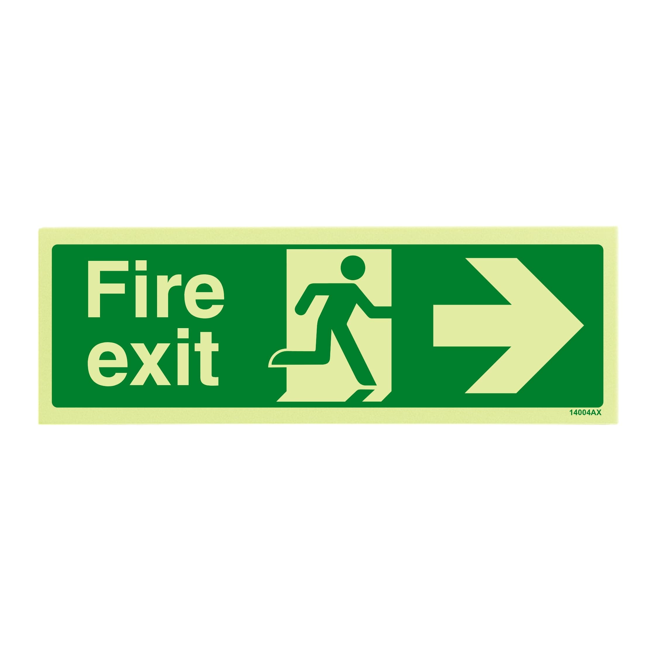 V Safety Glow In The Dark Fire Exit Arrow Right Sign - 300mm x 100mm - Rigid Plastic