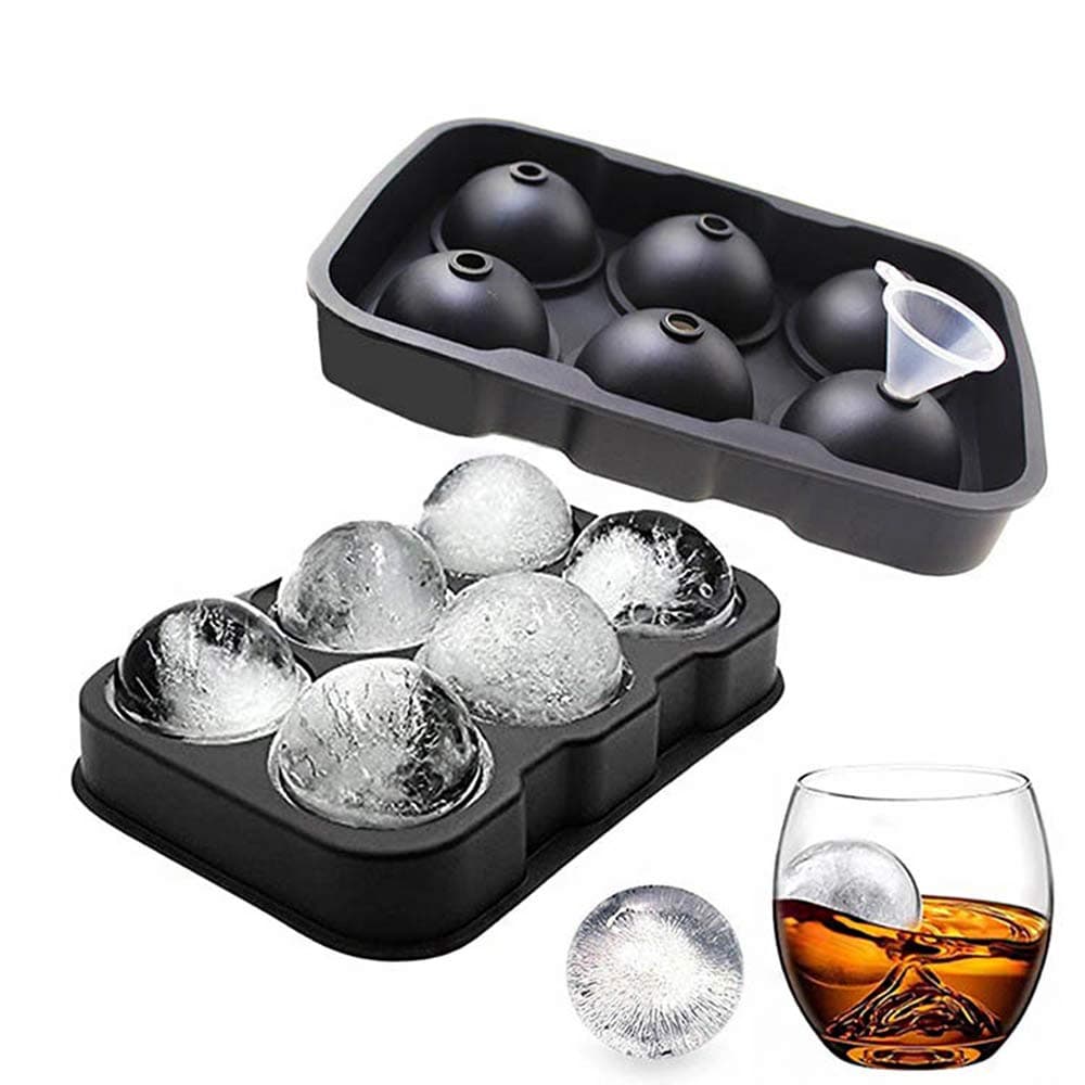 2Pc Sphere Ice Mold, Big Ice Cube Tray Large Silicone Whiskey Ice Cube Molds with Lids Easy Release & Flexible Ice Cube Molds For Cocktails, Whiskey, Juice And Any Drinks, BPA Free (6 Sphere)