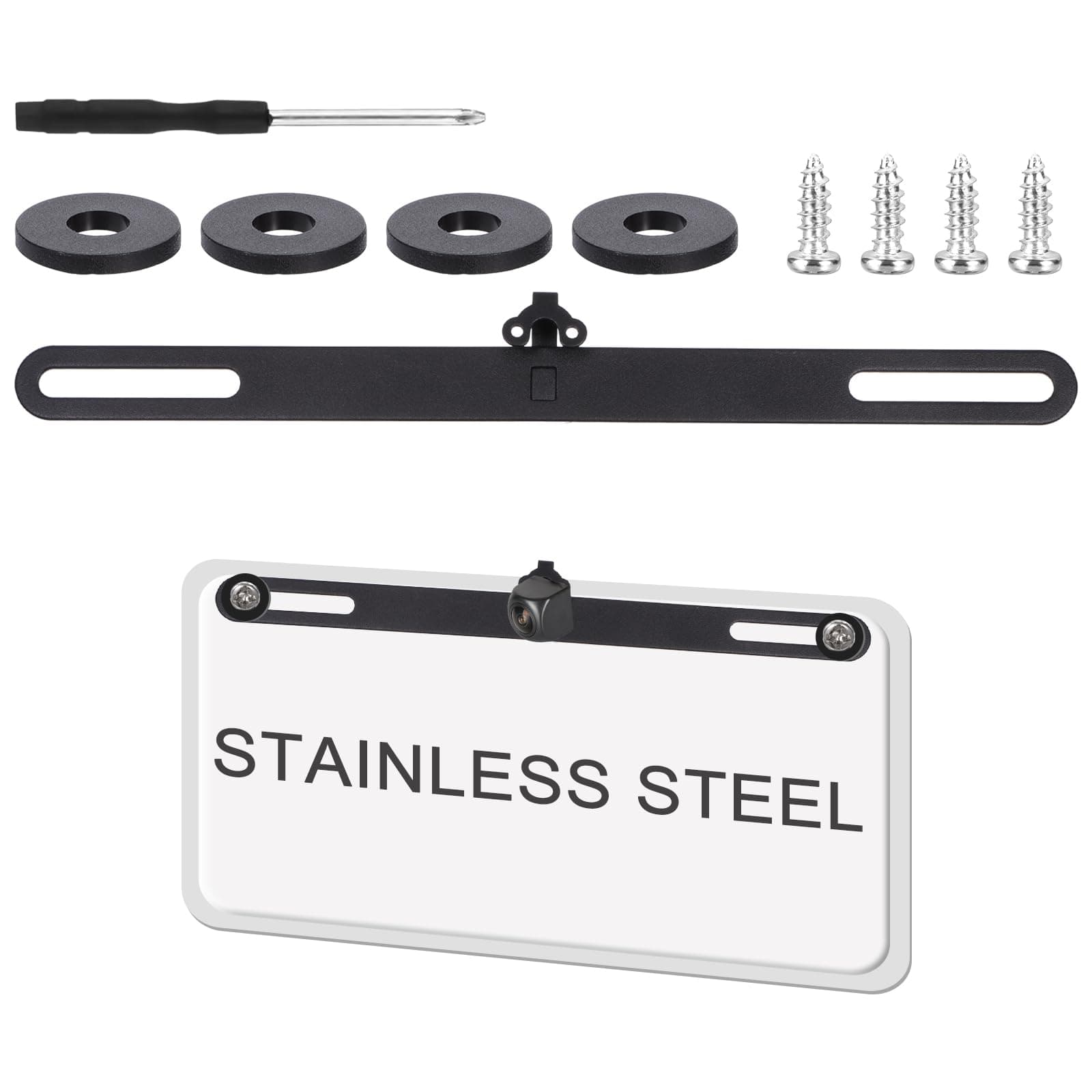 Universal Car Rear View Camera License Plate Bracket Stainless Back Up Camera License Plate Mount Rear Cam Backup Camera Mount Dash Cam Mirror Mount Backup Camera Mounting Bracket