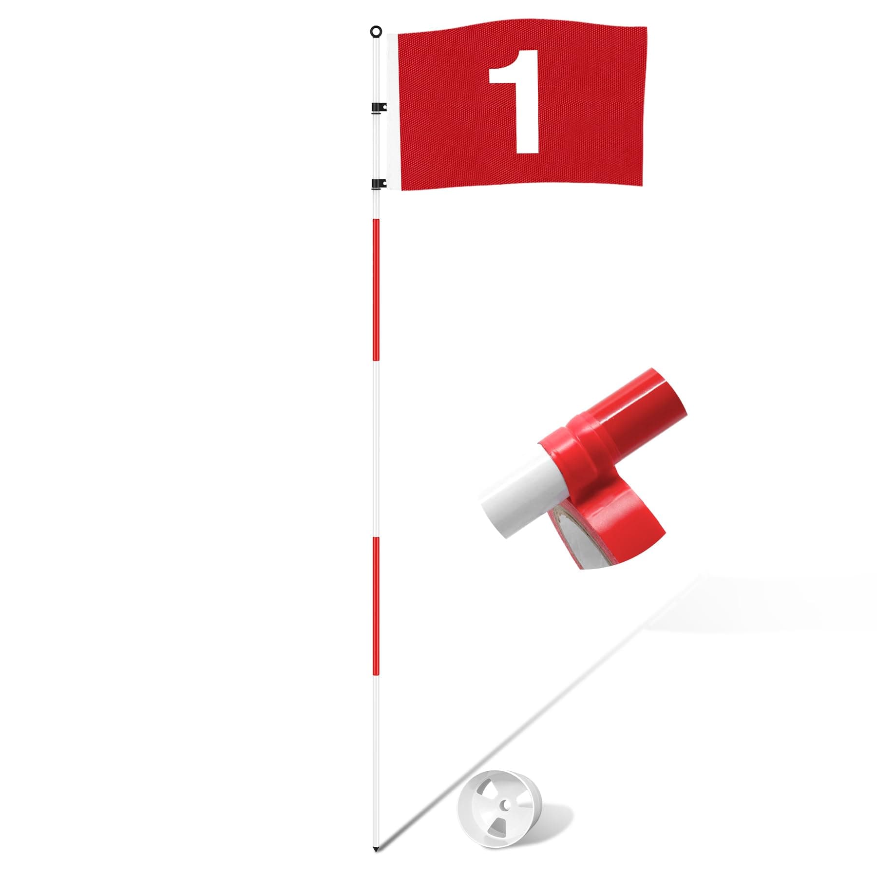 KINGTOP Golf Flagstick 6ft, Portable Five-Section Design for Backyard Practice Putting Green, Driving Range Golf Pin Flag Hole Cup Set, Gift Idea