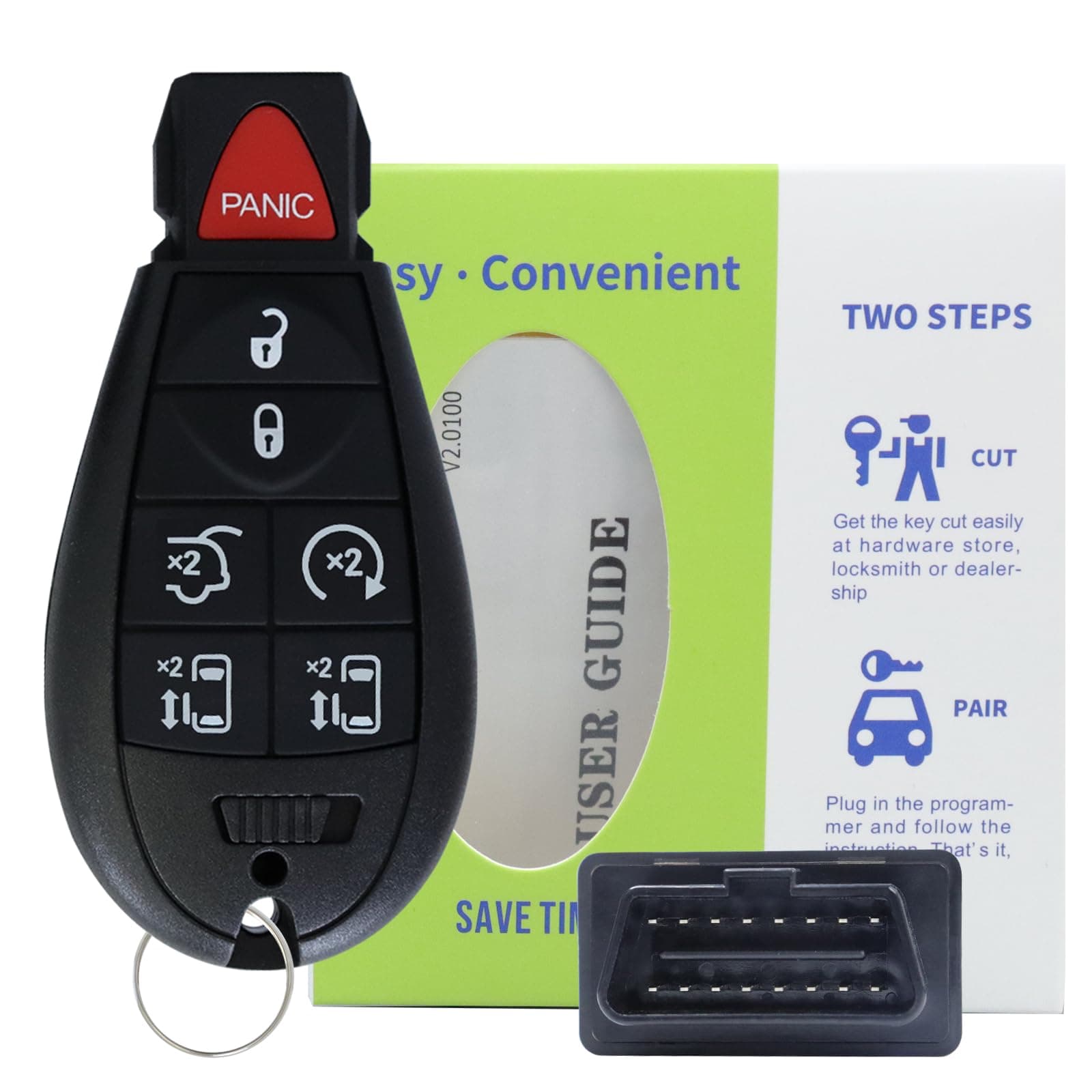 OBD Key Programmer & Key Fob,Keyless Entry Remote Compatible with Dodge Ram 1500 2500 3500 M3N5WY783X, Chrysler Town and Country,Chrysl,7 Button Key fob Programming Tool