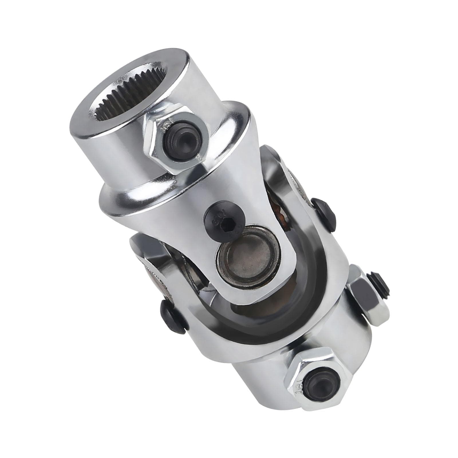 Single Steering Shaft Universal U Joint 3/4"-36 Spline x 3/4" DD 83mm (3-1/4") Working Angle 35°Degree Nickel Plated