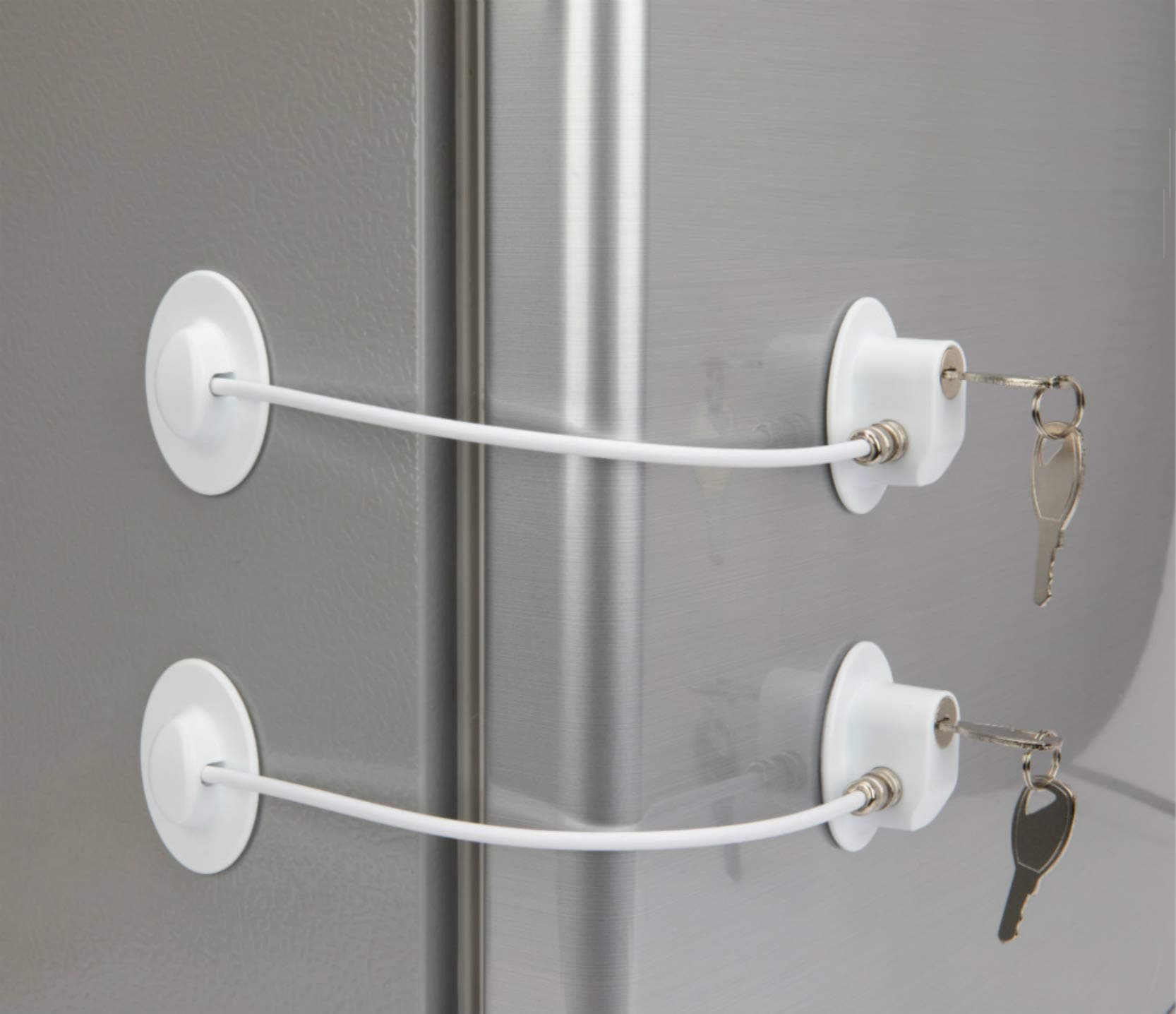 2 Pack Refrigerator Door Locks with 4 Keys White