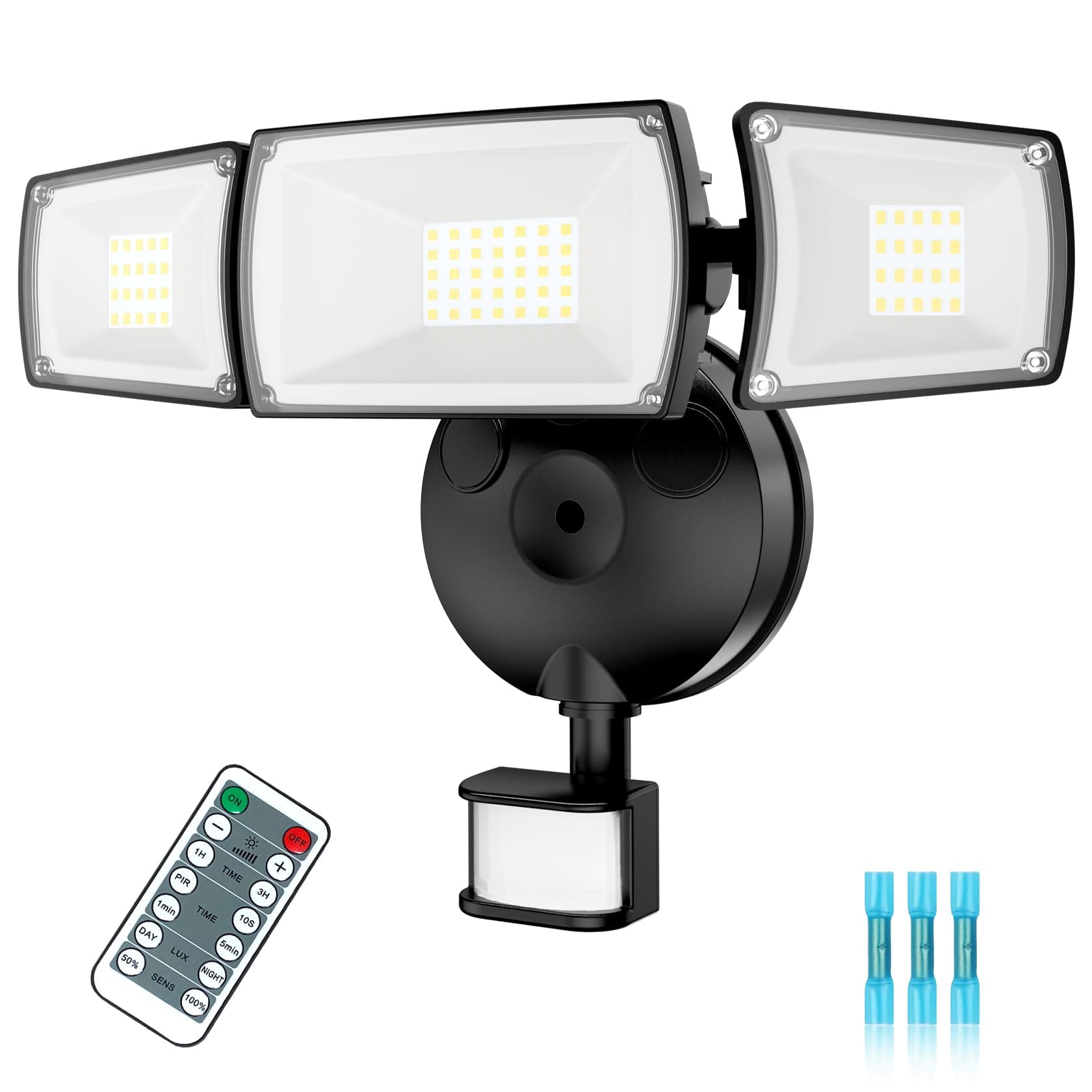 42W Security Lights Outdoor Motion Sensor with PIR Remote Control 3 Adjustable Heads 270°Wide Angle IP66 Waterproof 6500K Flood Light Garden Light for Forecourt Garages