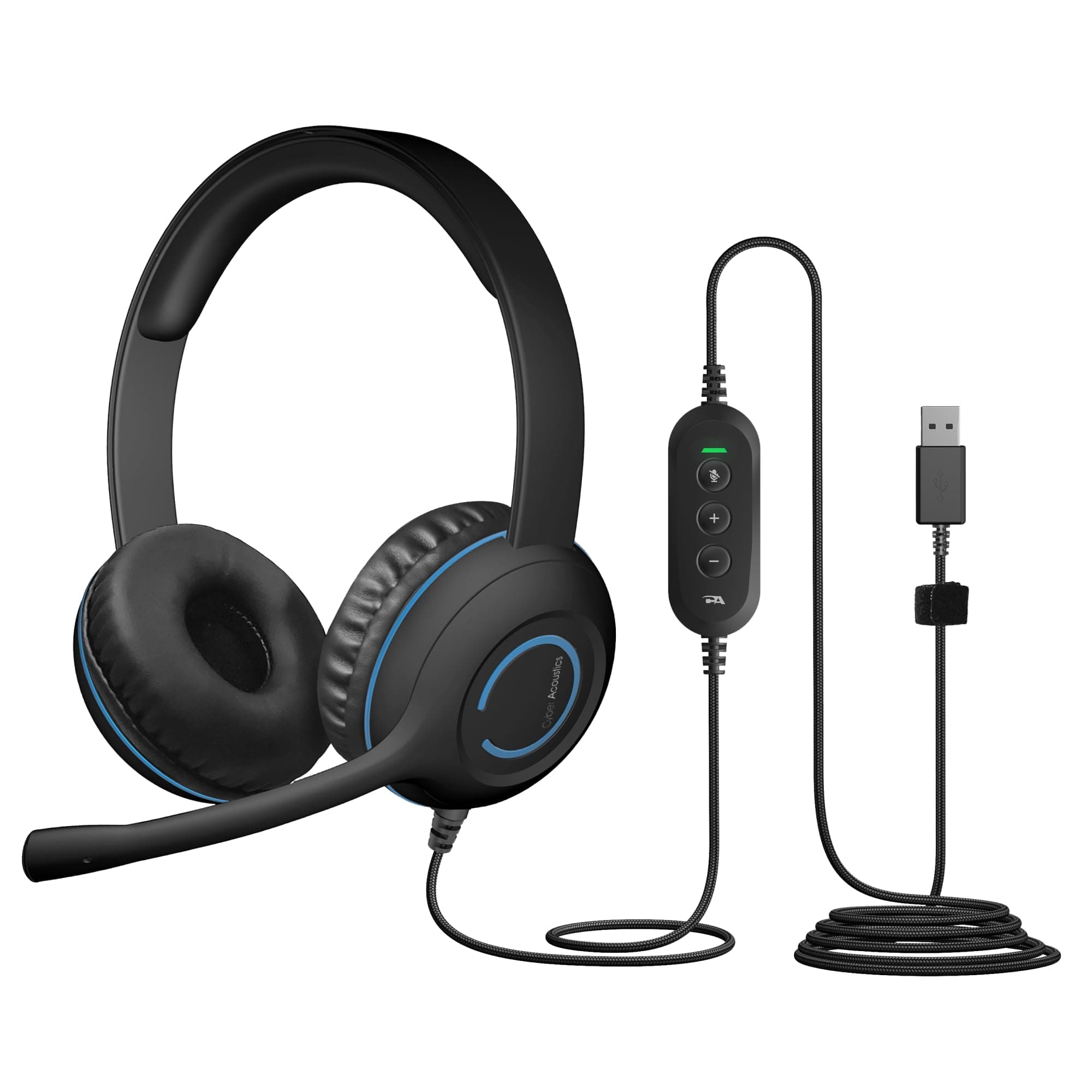 Cyber Acoustics Stereo USB Headset (AC-5008A), in-line Controls for Volume & Mic Mute, Adjustable Mic Boom for PC & Mac, Perfect for Classroom or Home