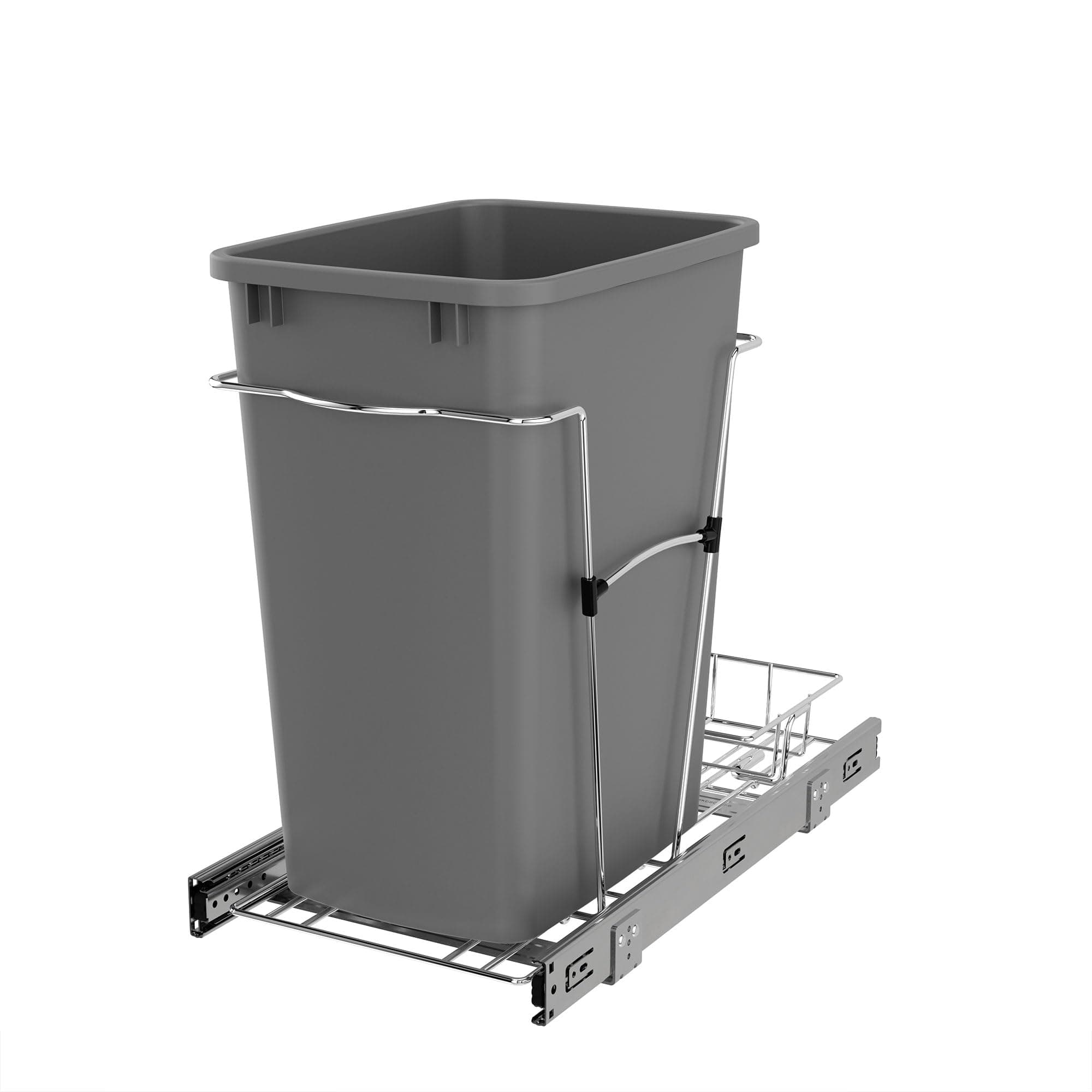 RV-12KD-17C S - Single 35 Qt. Pull-Out Silver and Chrome Waste Container with Rear Basket