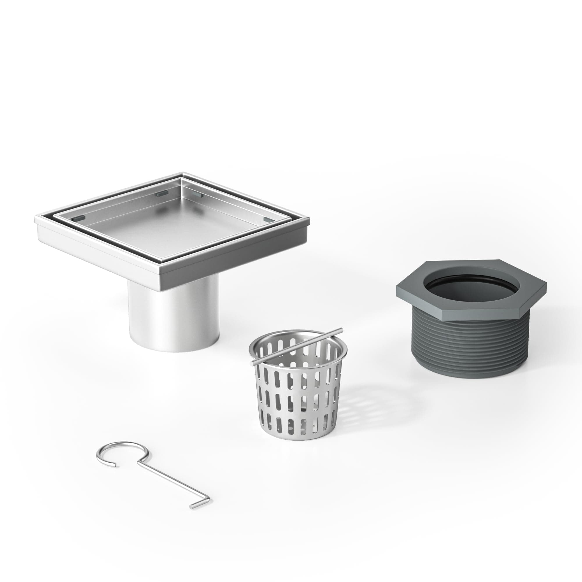 Square Shower Drain 4", Brushed Floor Drain with Tiled Insert Grate & Hair Strainer, 304 Stainless Steel Bathroom 2-in-1 Tiled in Drain, CUPC Certified (Brushed, 4'')