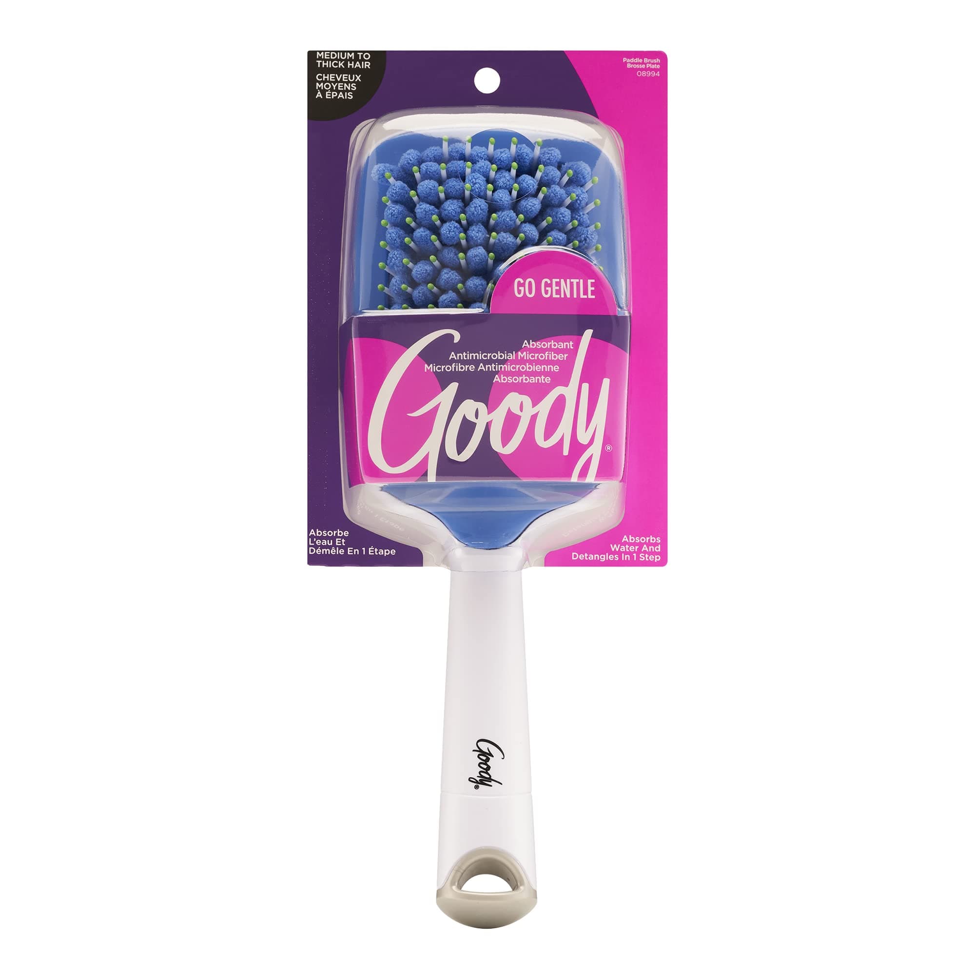 Goody Quikstyle Detangling Paddle Brush - Absorbent Microfiber and Vented Back Helps Dry Hair Faster - Detangler Comb is Pain-Free Hair Brush Ideal for Thick & Medium to Long Hair